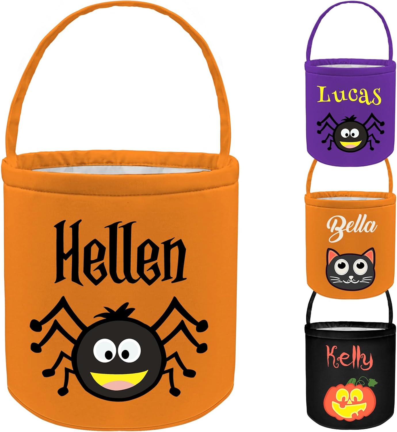 Cesta de Halloween personalizada con nombre de cubo personalizado para trucos o tratos, bolsa de dulces personalizada para niños, regalo para niños