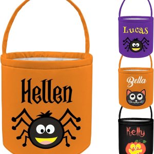 Cesta de Halloween personalizada con nombre de cubo personalizado para trucos o tratos, bolsa de dulces personalizada para niños, regalo para niños Cesta de Halloween personalizada con nombre de cubo personalizado para trucos o tratos, bolsa de dulces personalizada para niños, regalo para niños