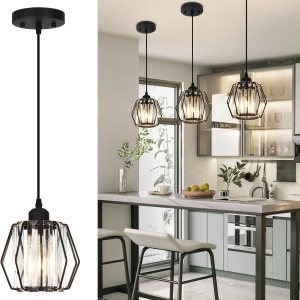 ADISUN Lámpara colgante de cristal para isla de cocina con forma de diamante, luz negra moderna de isla de cocina para bombilla E26, elegante mini ADISUN Lámpara colgante de cristal para isla de cocina con forma de diamante, luz negra moderna de isla de cocina para bombilla E26, elegante mini