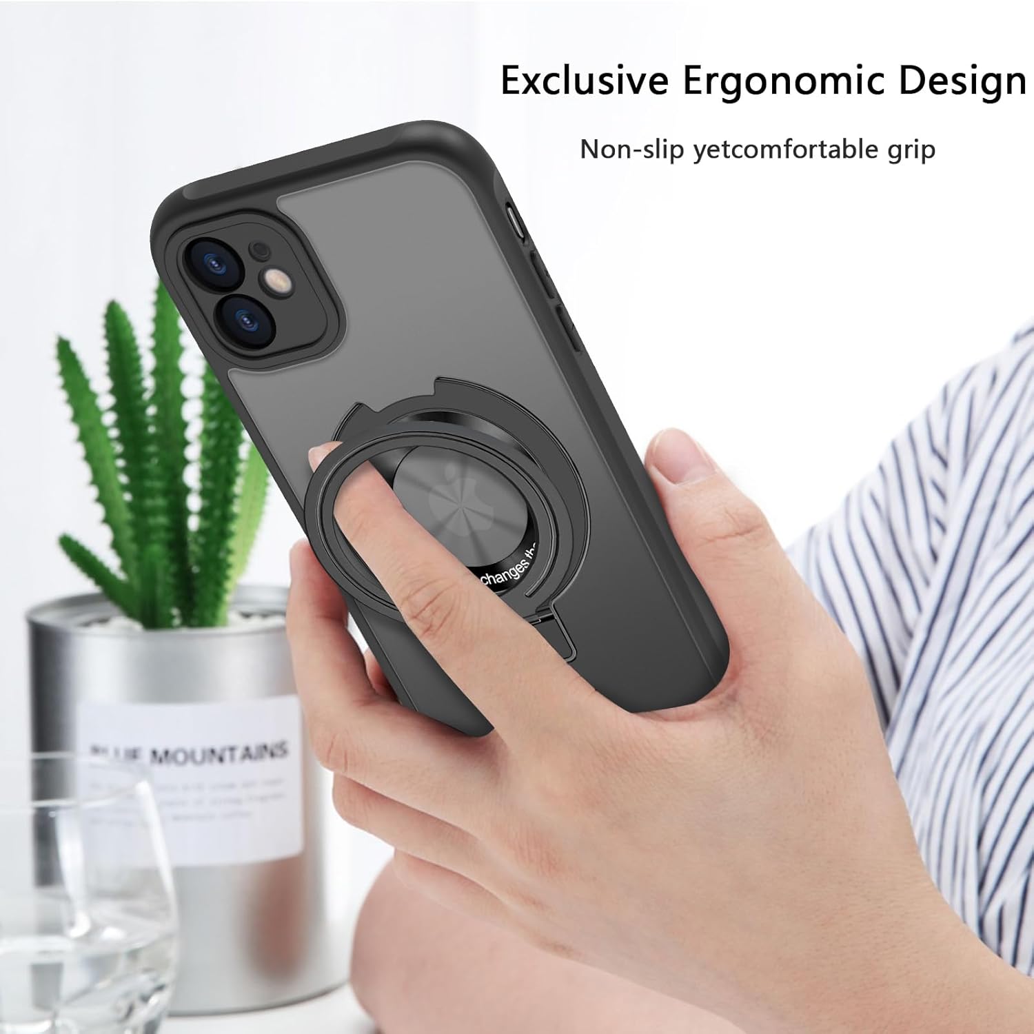 GROZHJAL Funda con soporte para iPhone 11, compatible con MagSafe, antiamarilleo, magnético, delgado, translúcido, mate, parte trasera de silicona,