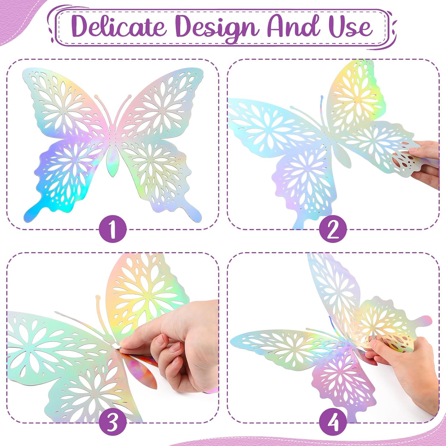Yeaqee Juego de 24 piezas de decoración de pared de mariposas grandes en 3D, 2 tamaños y 3 estilos, calcomanías grandes para cumpleaños, baby