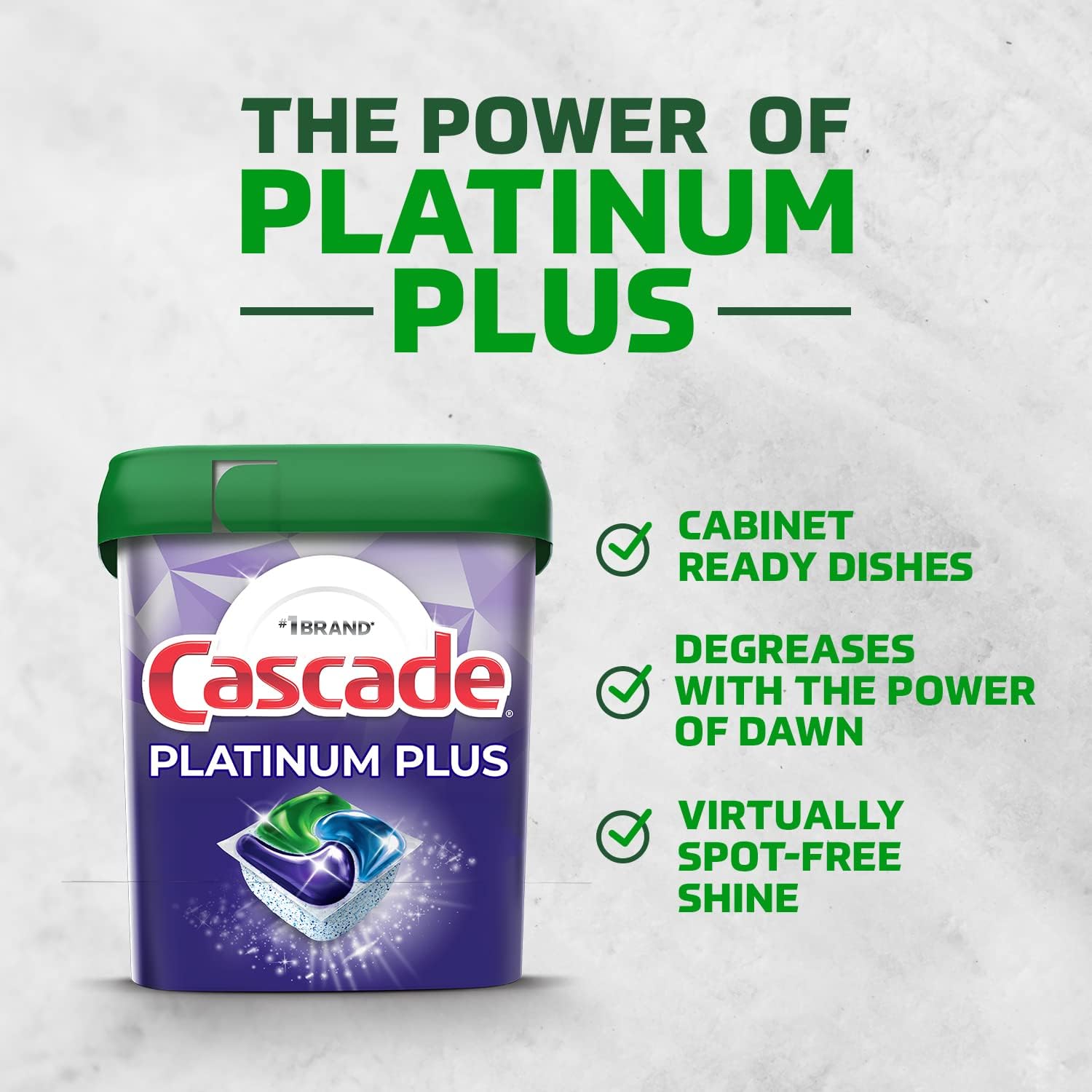 Cascade Platinum Plus Cápsulas para lavavajillas, detergente para platos ActionPacs, Clean Lemon, 62 unidades