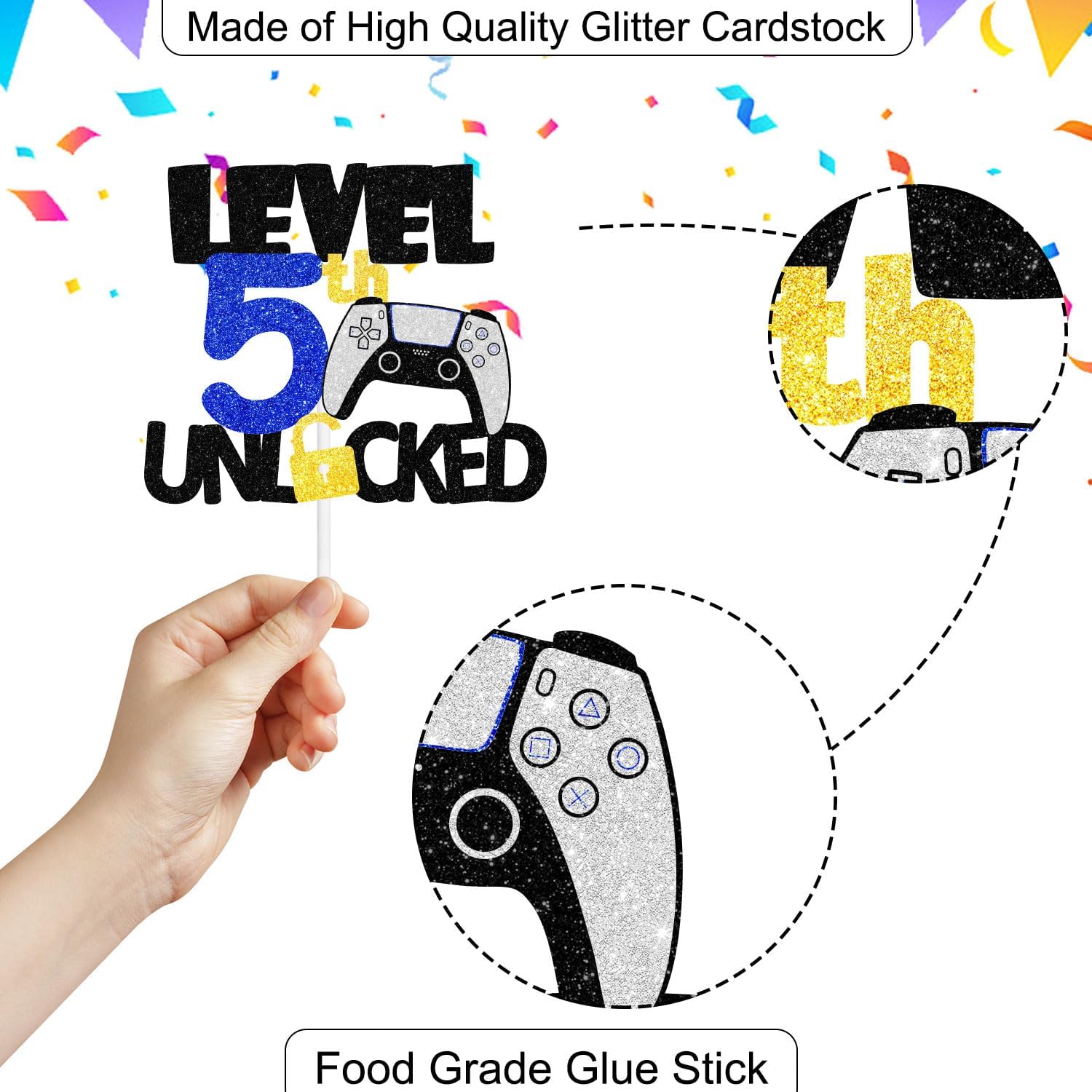 Decoración para pastel de cumpleaños número 5 para adolescentes, fiesta de cumpleaños nocturna de videojuegos para niños o niñas, fiesta de