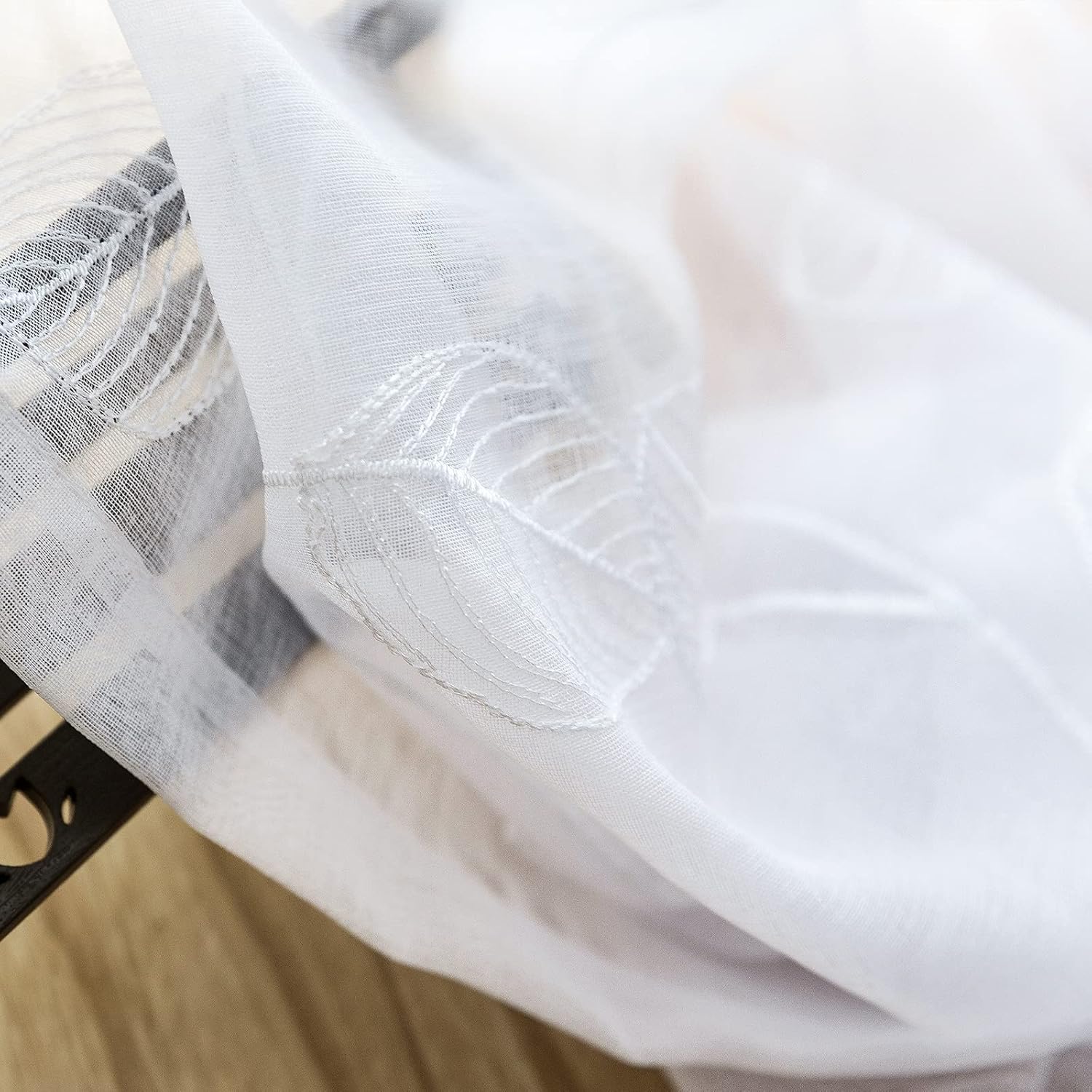 Lazzzy  Cortinas traslúcidas con hojas bordadas (2 piezas)