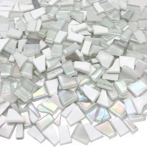 LITMIND Azulejos de mosaico de vidrio irregulares de la serie blanca para manualidades de arte, suministros de fabricación de mosaicos de 9 onzas, LITMIND Azulejos de mosaico de vidrio irregulares de la serie blanca para manualidades de arte, suministros de fabricación de mosaicos de 9 onzas,