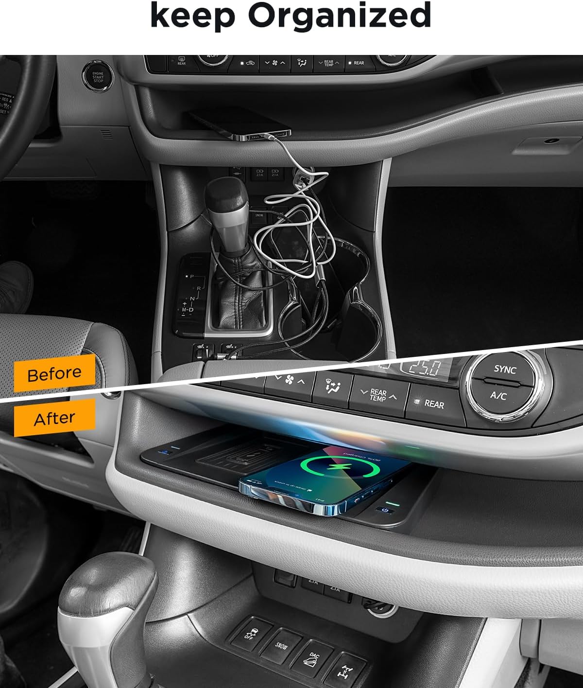 CarQiWireless Cargador inalámbrico para Toyota Highlander 2019 2018 2017 2016 2015 Accesorios 2014-2019, consola central almohadilla de carga