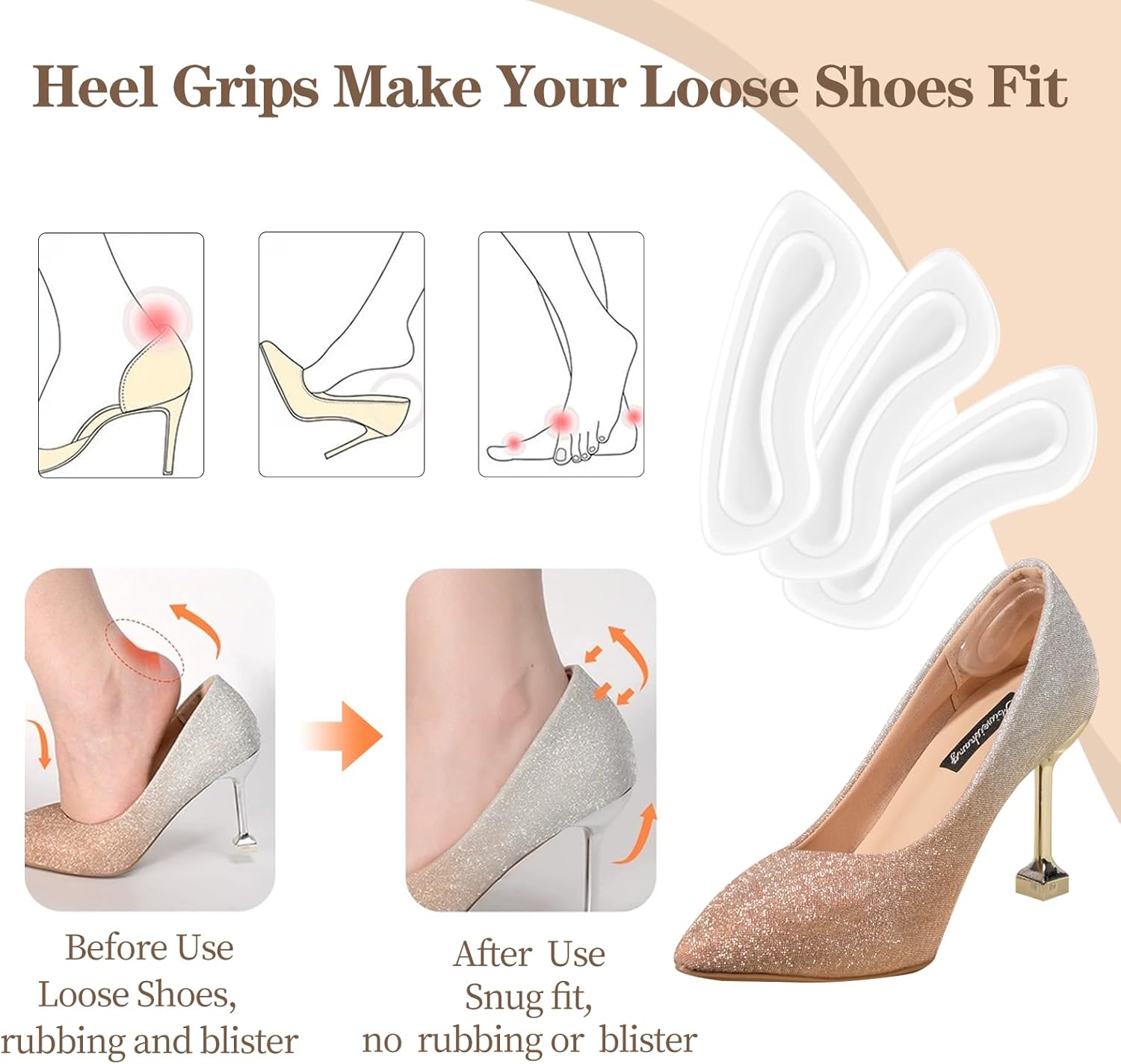 Empuñaduras de talón, inserciones transparentes para el talón de zapatos, almohadillas acolchadas para el talón para mujeres y hombres, zapatos