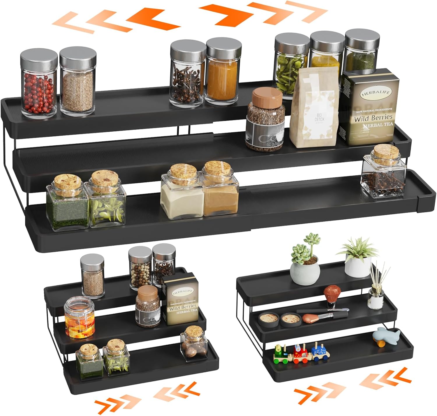 Organizador de especias expandible para gabinete, organizador de especias ajustable de 3 niveles, fácil visibilidad, organizador de especias para