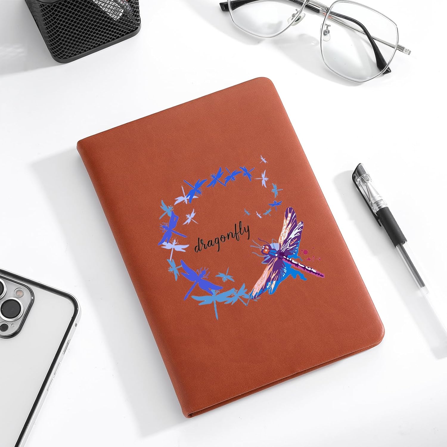 LBWCER Cuaderno de tapa dura, cuero sintético, cuaderno de escritura clásica, 100 páginas rayadas, diario de recuerdo de libélula (libélula)