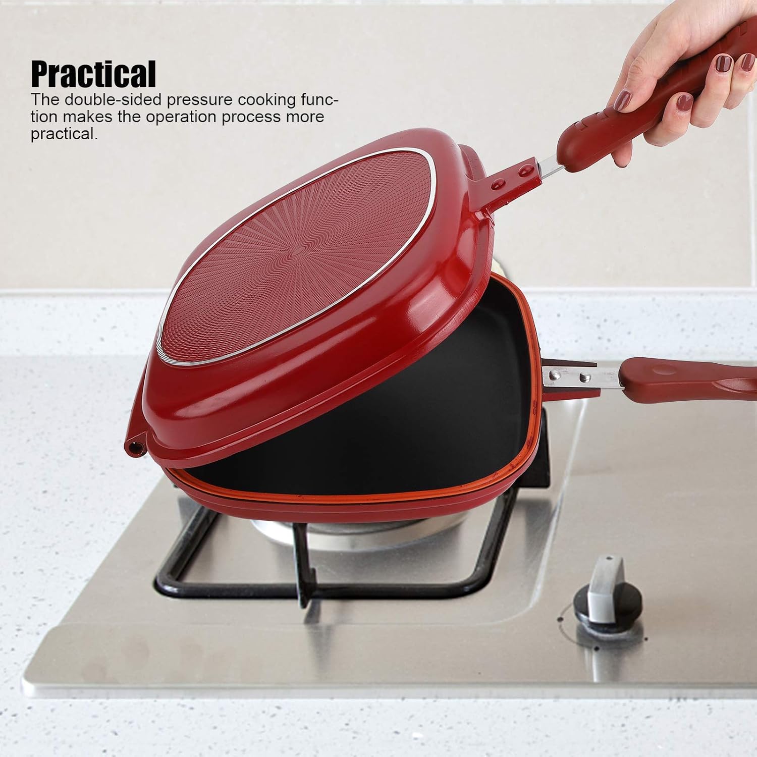 Gavigain Sartén de aluminio de doble cara, antiadherente, compatible con estufa eléctrica, 12 pulgadas