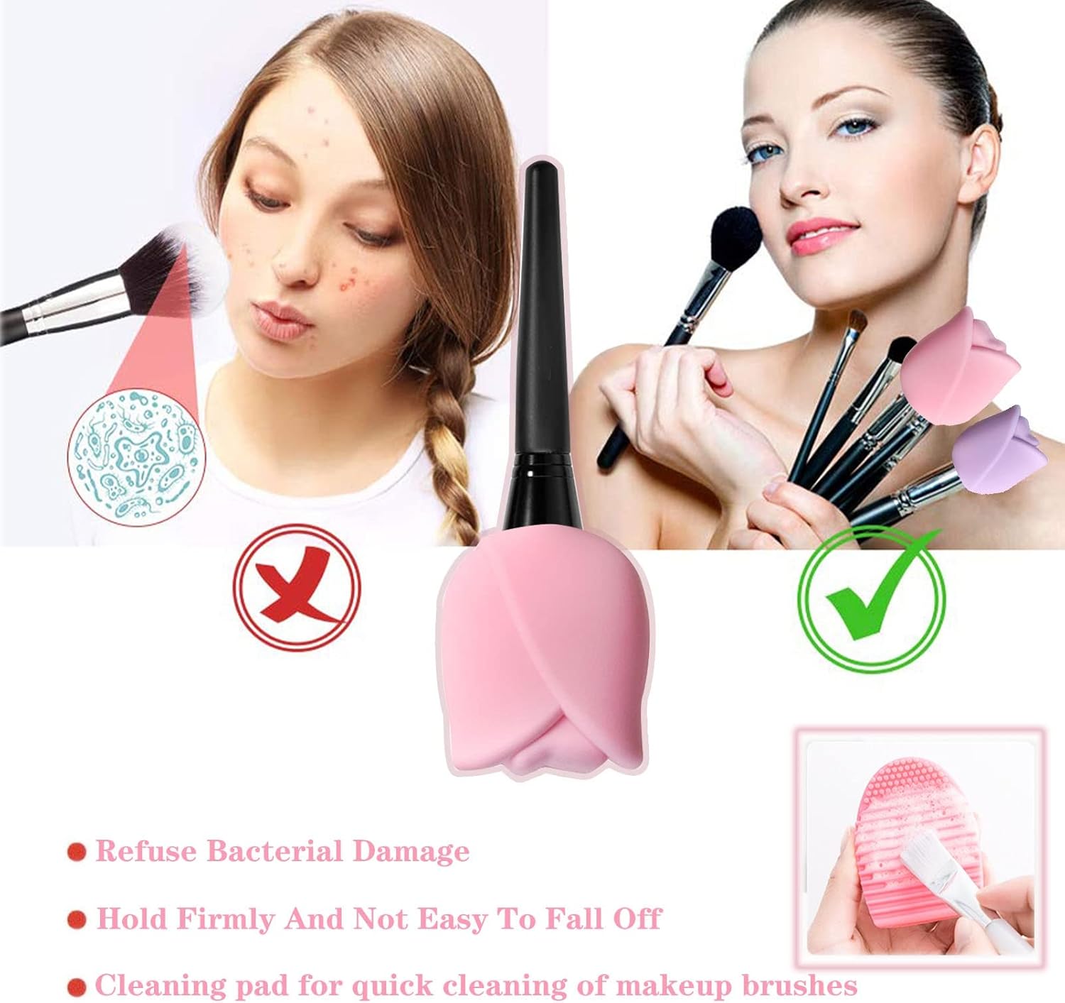 Soporte para brochas de maquillaje, organizador de brochas de maquillaje de viaje de silicona en forma de rosa, fundas de almacenamiento, tapa