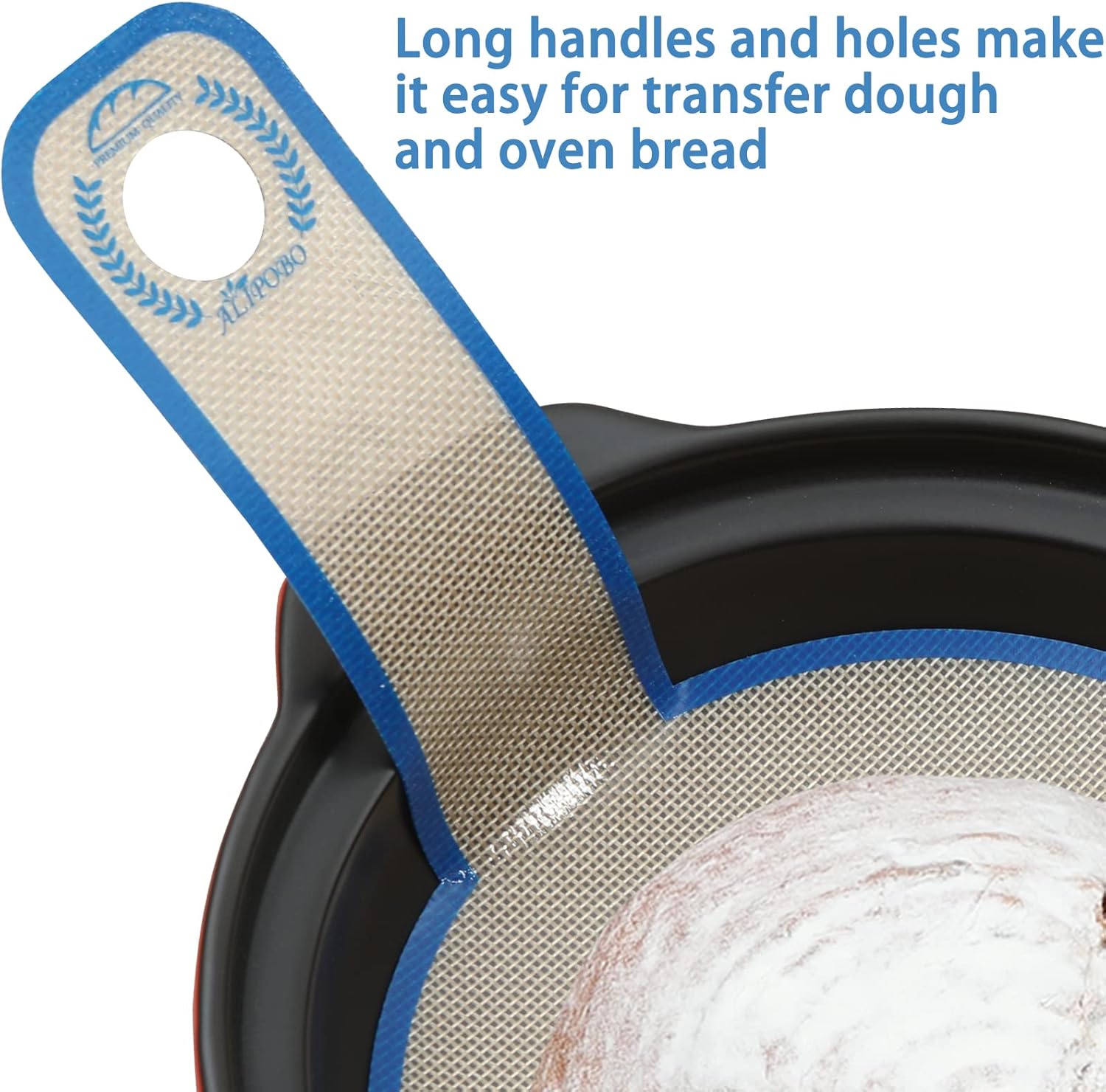 Tapete de silicona para hornear pan de horno holandés, tapetes antiadherentes para hornear con asas largas, fácil de transferir pan al horno, pizza