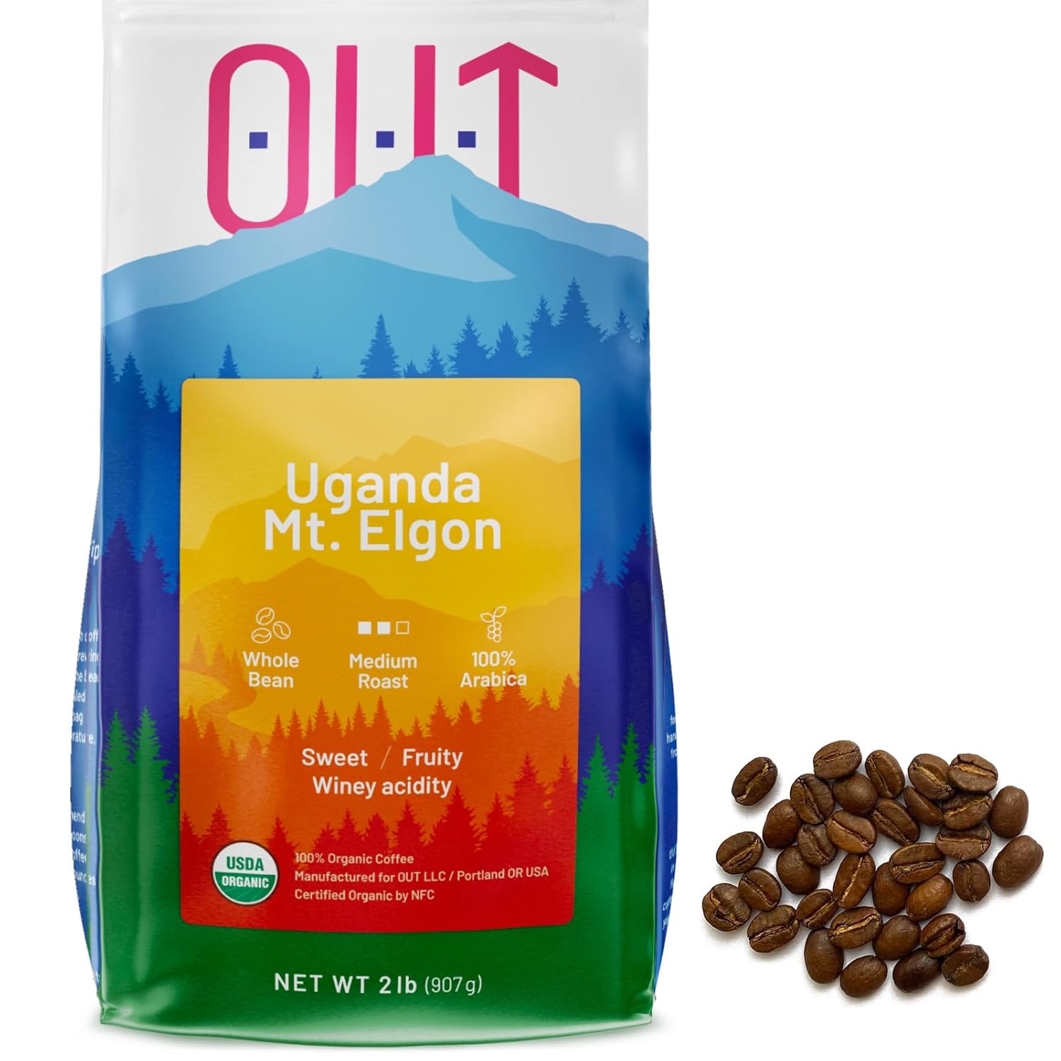 Uganda Coffee – Café orgánico de grano entero bajo en ácido, tostado medio gourmet, café 100% arábica de comercio directo, 2 libras