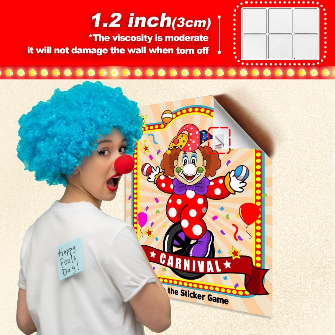 Juegos de fiesta de circo de carnaval para niños, juegos de cola con pegatina de payaso, fiesta de cumpleaños temática de carnaval, decoración de