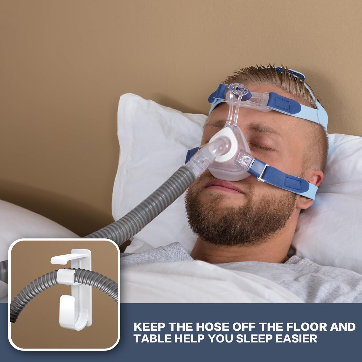 Soporte de manguera CPAP de 2 piezas, gancho para máscara CPAP con función antidesenganche, organizador de manguera, utiliza suministros CPAP y