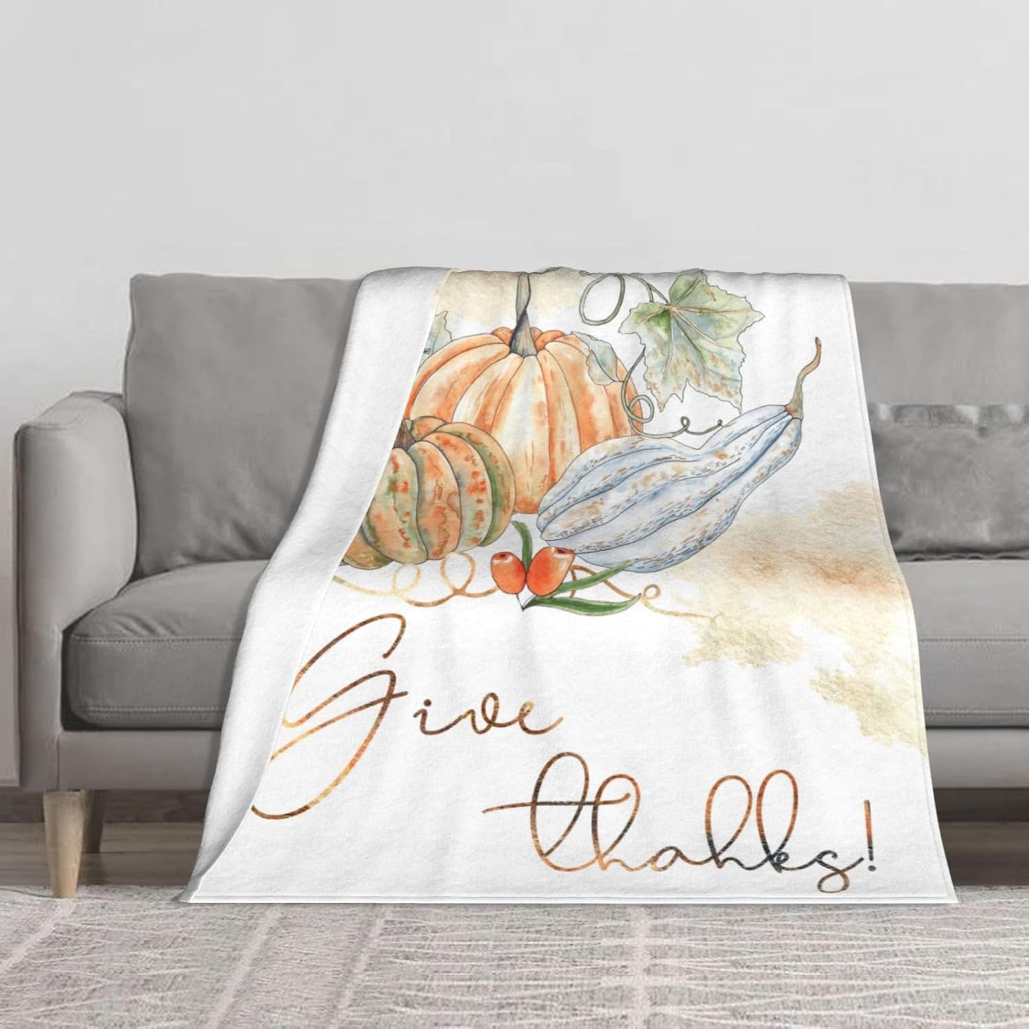 Manta de calabaza Thinksgiving otoño para cama de 50 x 60 pulgadas, suave, ligera, esponjosa y cálida para sofá para todas las estaciones, funda