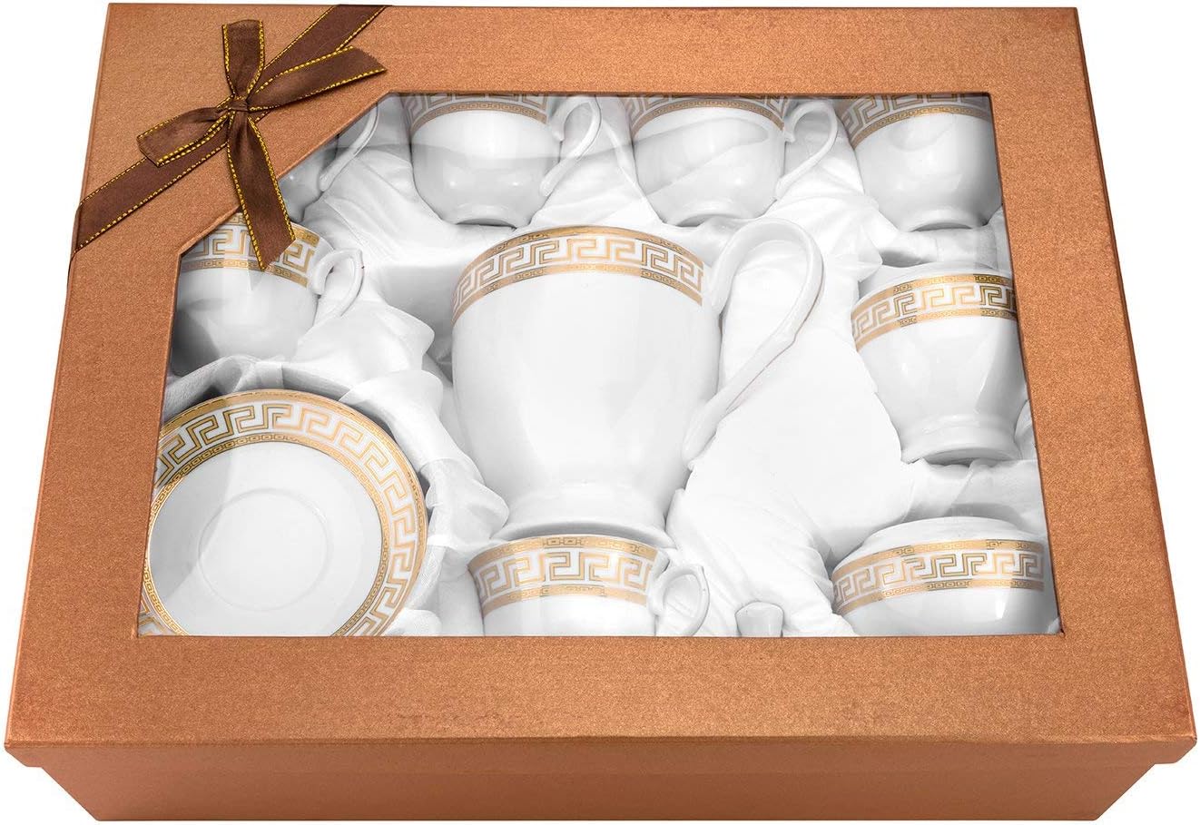 Royalty Juego de té de porcelana de 17 piezas de porcelana de diseño griego antiguo (dorado)