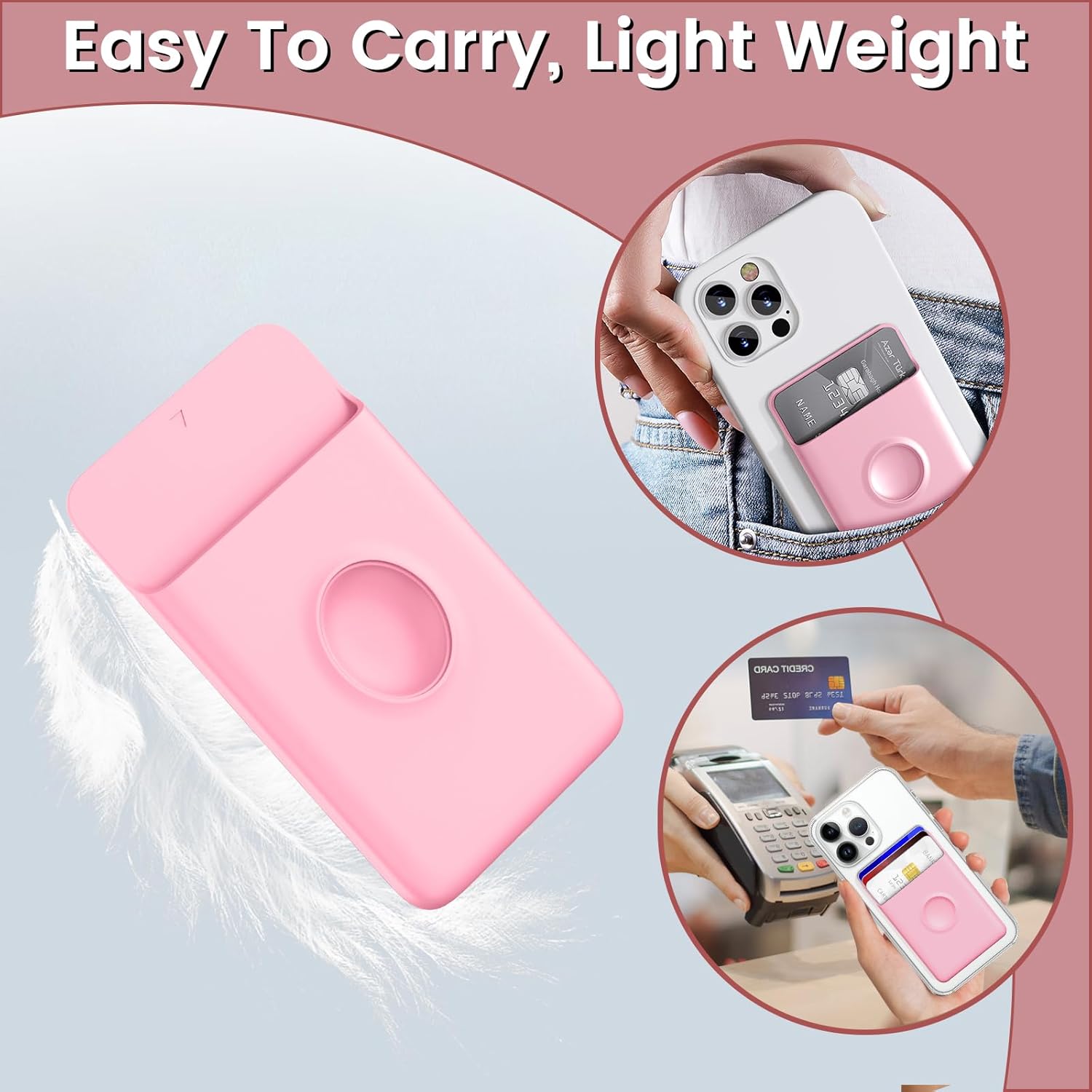 SS Cartera de teléfono adhesiva, tarjetero de silicona para la parte posterior del teléfono, compatible con iPhone, Samsung Galaxy y la mayoría de