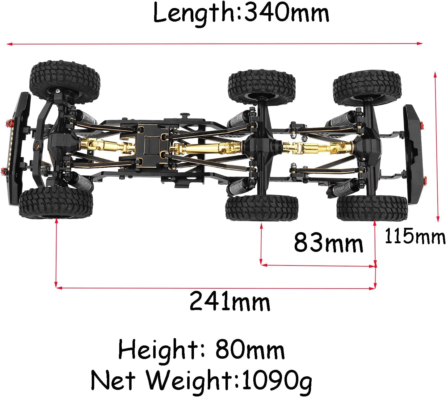 TRX-4M – Marco de chasis de coche de metal 6×6 RC con ejes traseros delanteros medios caja de cambios DIY para TRX4M 118 RC Crawler piezas de