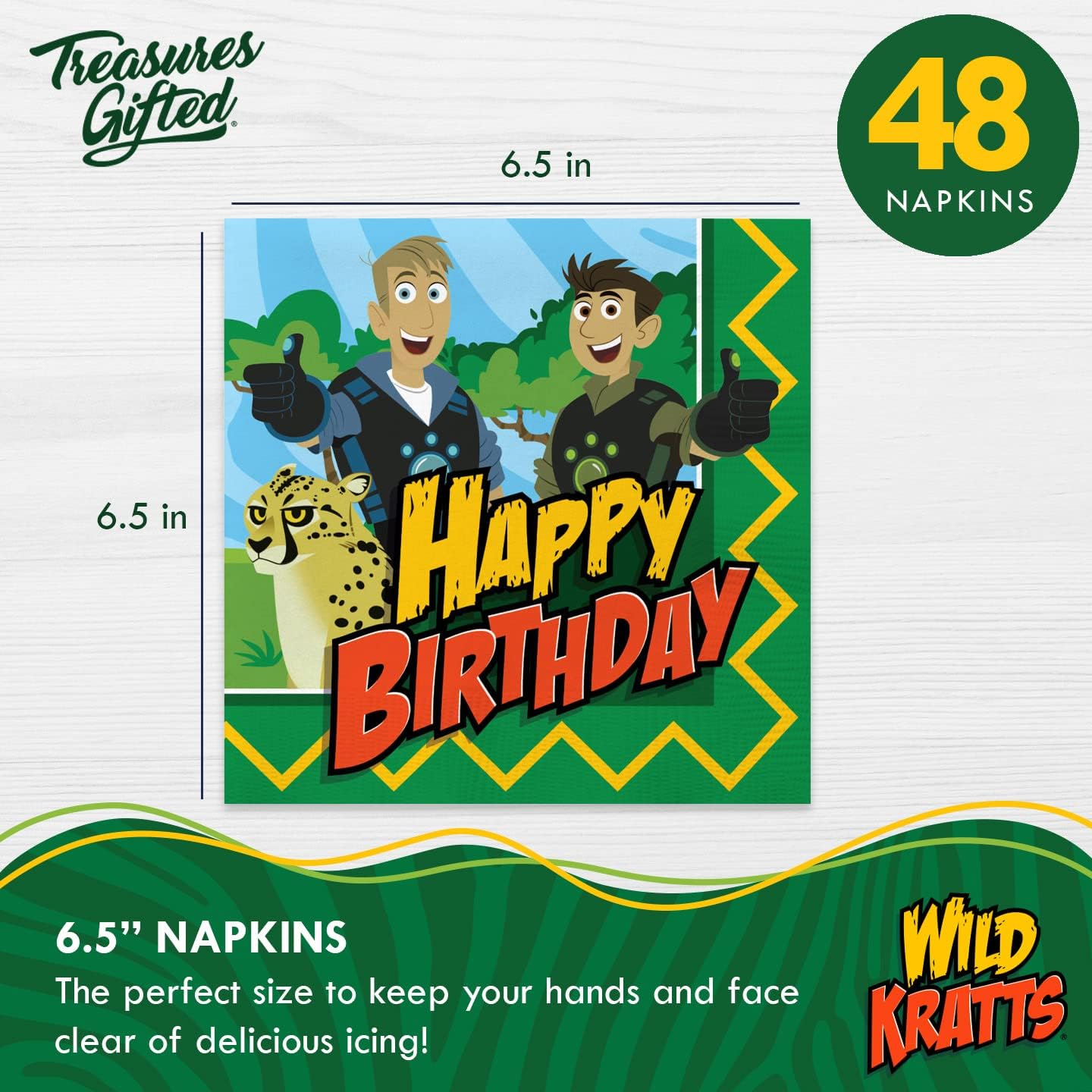 Treasures Gifted Servilletas de fiesta de cumpleaños de Wild Kratts con licencia oficial, paquete de 48 servilletas Wild Kratts – Suministros para