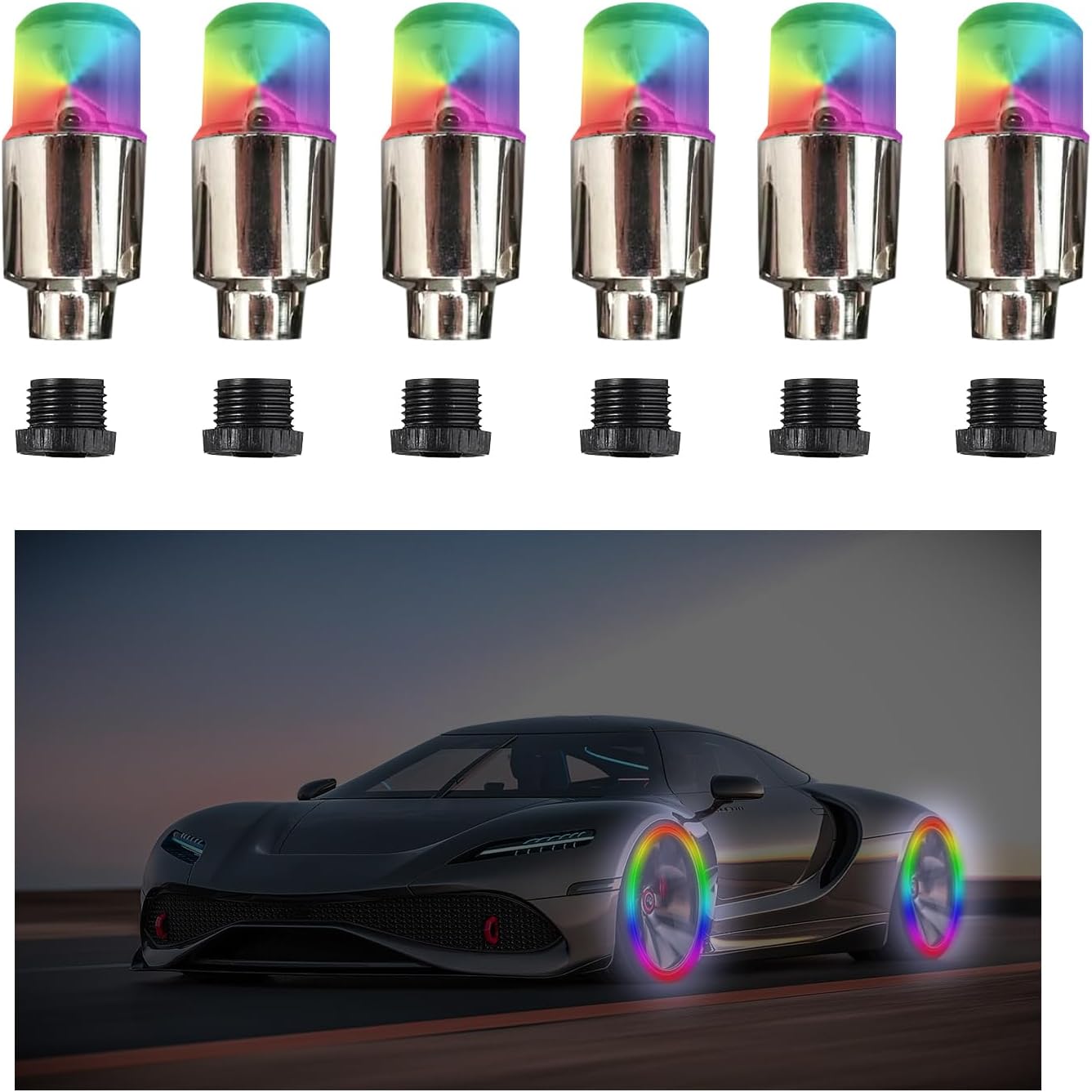 6 luces LED de tapa de vástago de válvula de neumático, bombillas de neón con luz intermitente, luces de válvula de neumático, tapones antipolvo