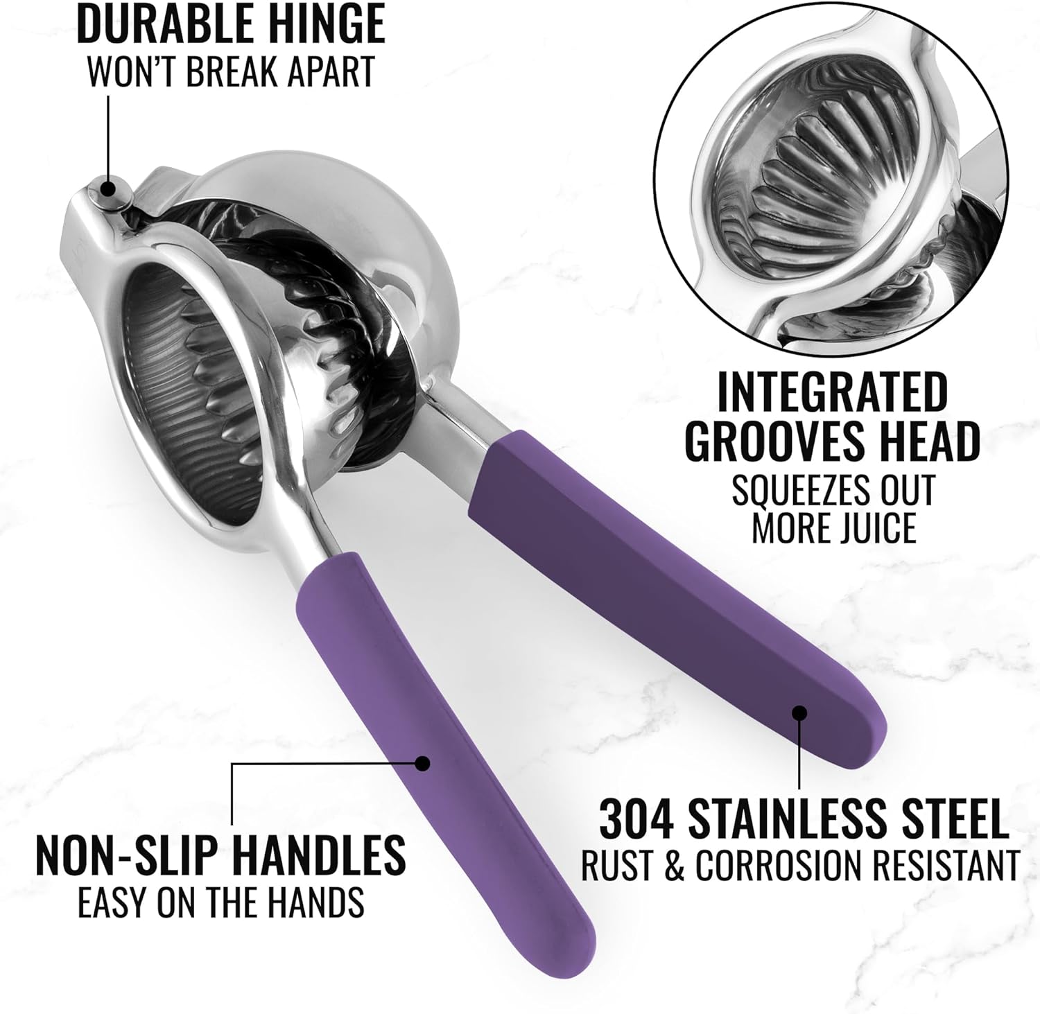 Zulay – Exprimidor de limón de acero inoxidable con cuenco exprimidor de metal sólido de alta calidad y asas de silicona de grado alimenticio,