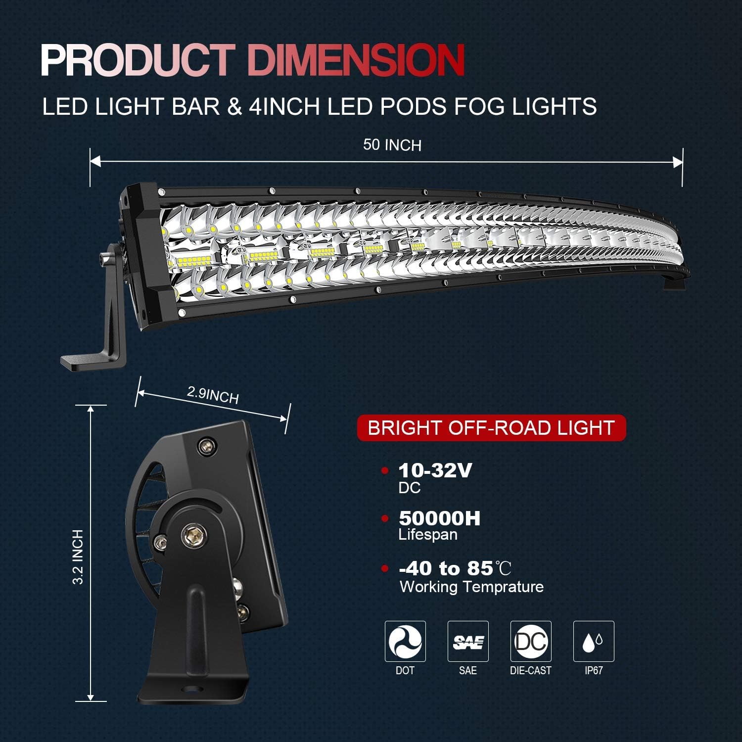 DakRide Barra de luz Led de triple hilera