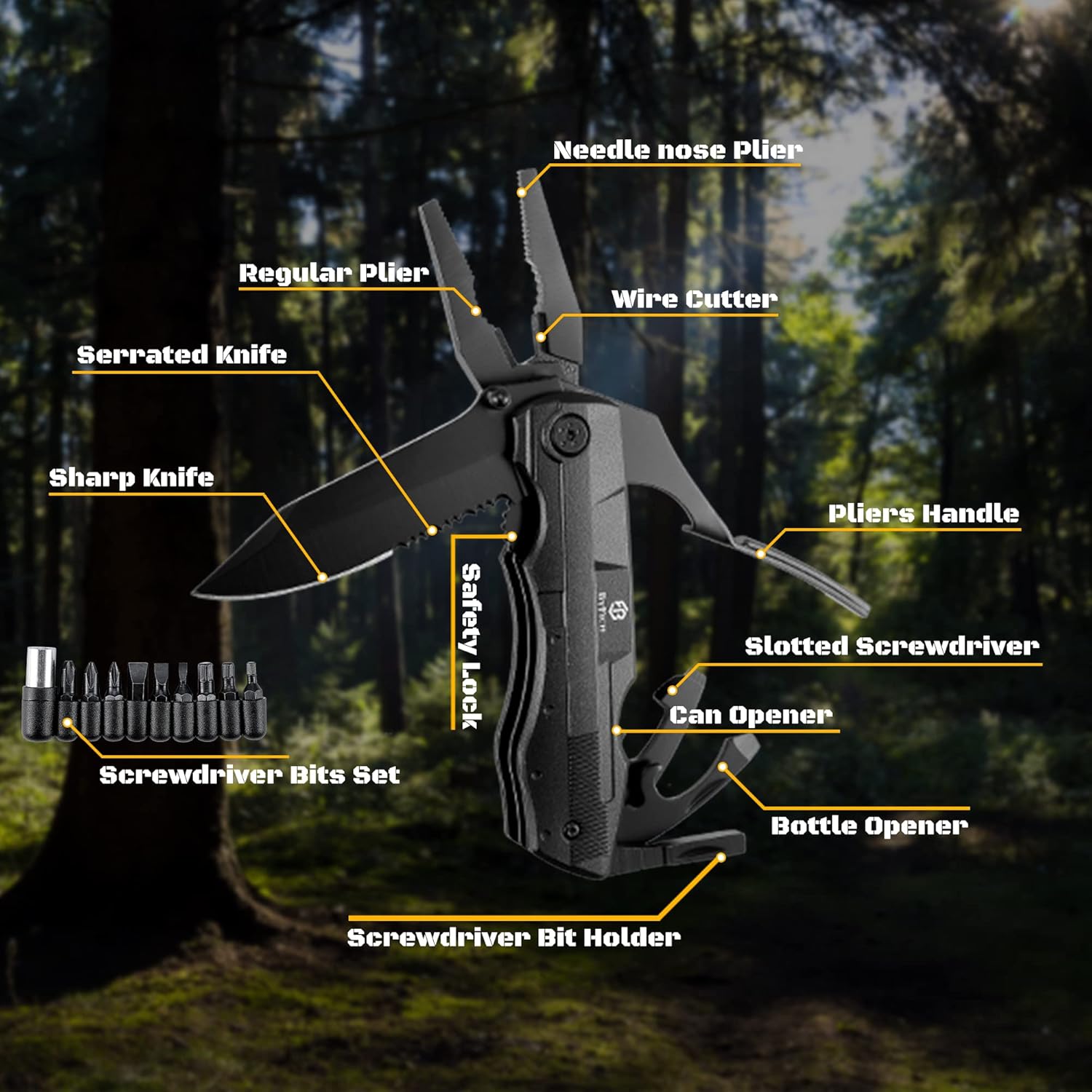Cuchillo de bolsillo multiherramienta 18 en 1, destornillador multiherramienta con funda de nailon duradera para exteriores, pesca, camping, regalos