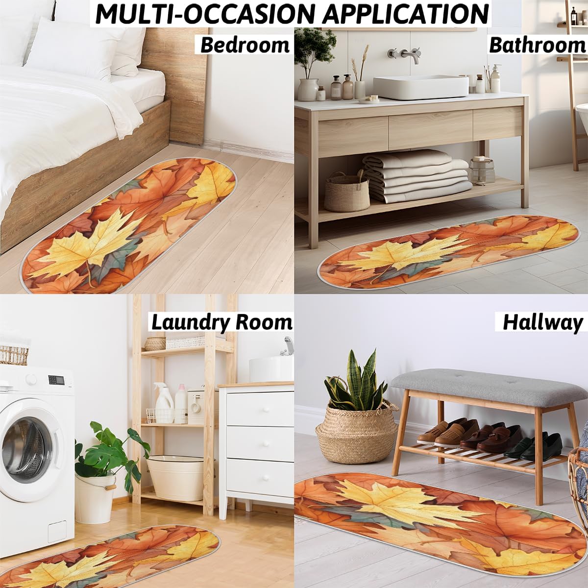 cfpolar Maple Leaves Bathroom Rugs Non-Slip Bath Rug Microfiber Bath Mat Absorbent Kitchen Mats and Rugs Machine Washable Oval Plush Floor Mat for
