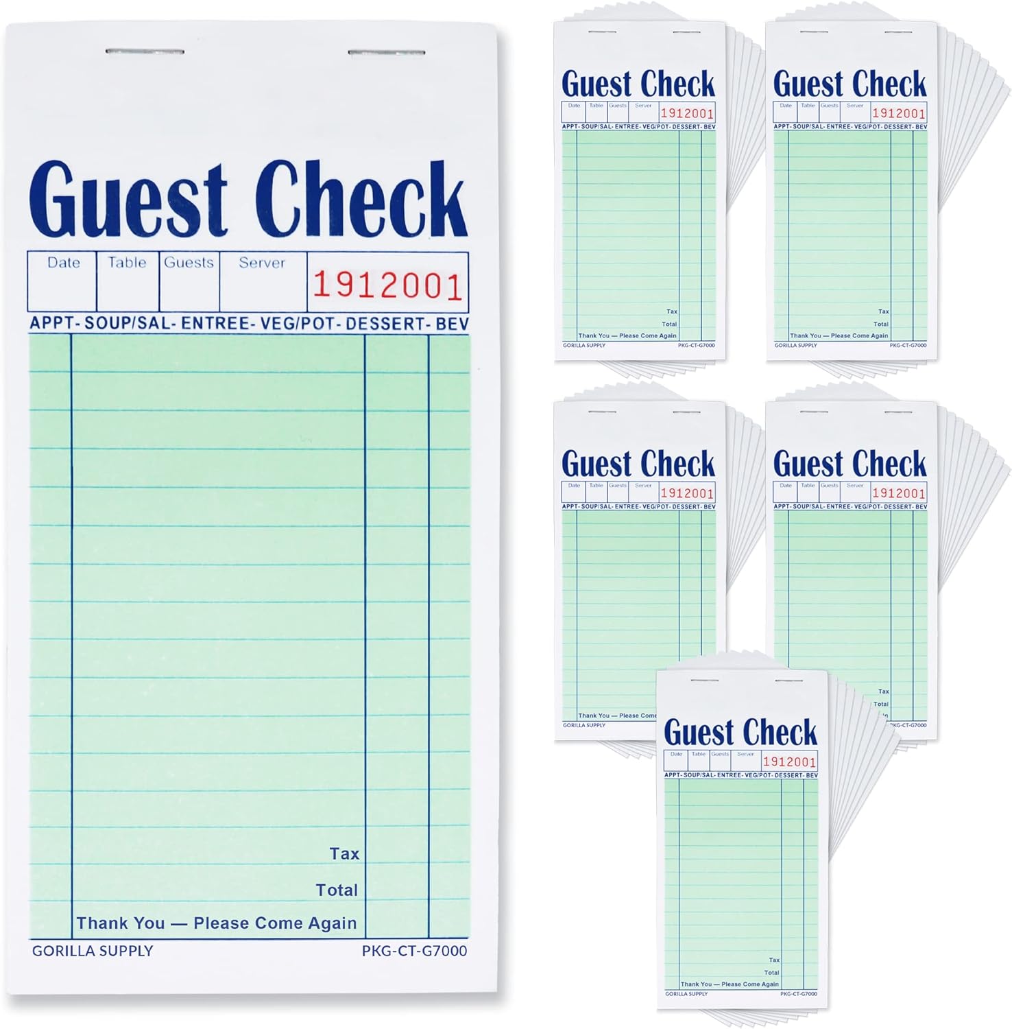 2500 Gorilla Supply – Libro de cheques para invitados de 3.4 x 6.73 pulgadas, bloc de notas para servidor para camarero y camarera, cheques
