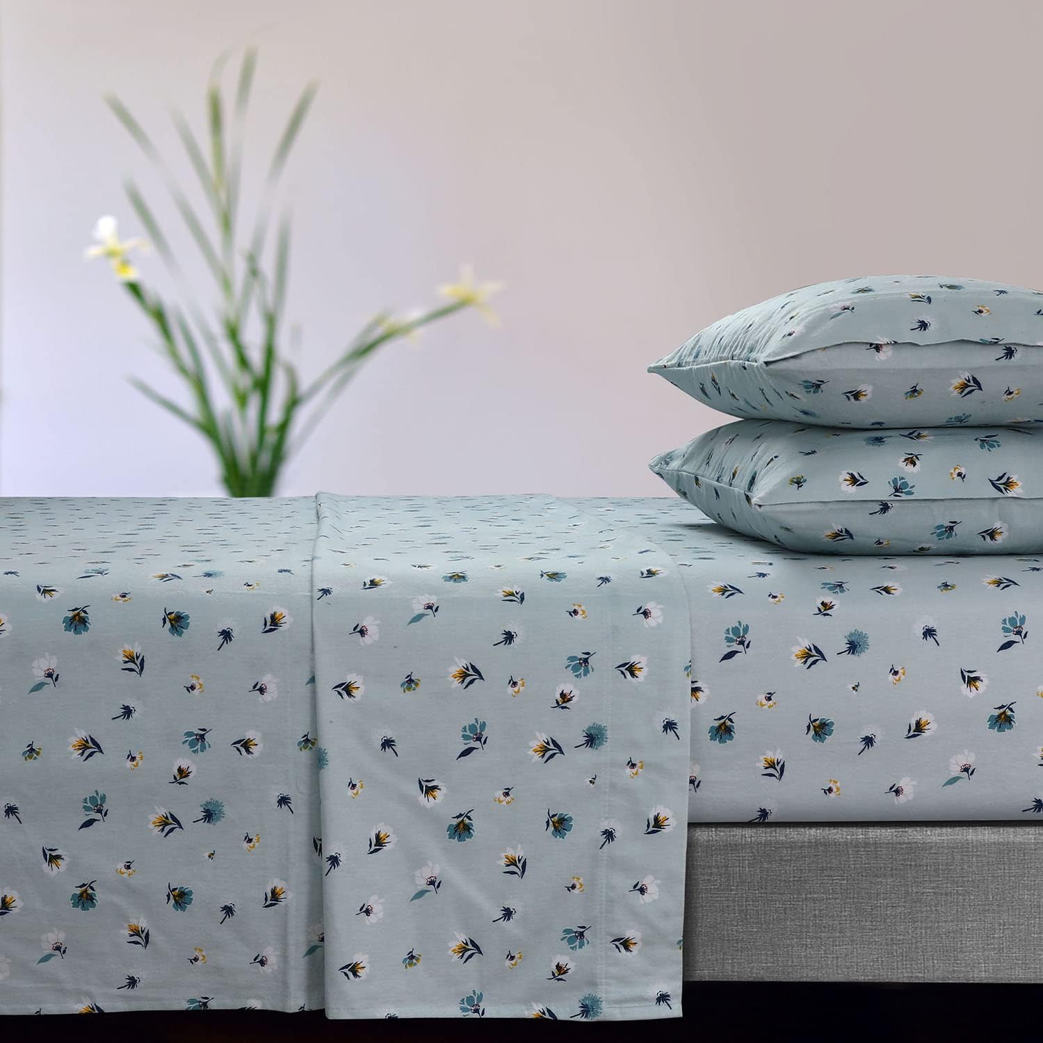 Tribeca Living Floryn – Juego de sábanas de franela con bolsillo extra profundo de 170 GSM, color azul suave, (FLORYNSHEFUBL) , azul claro
