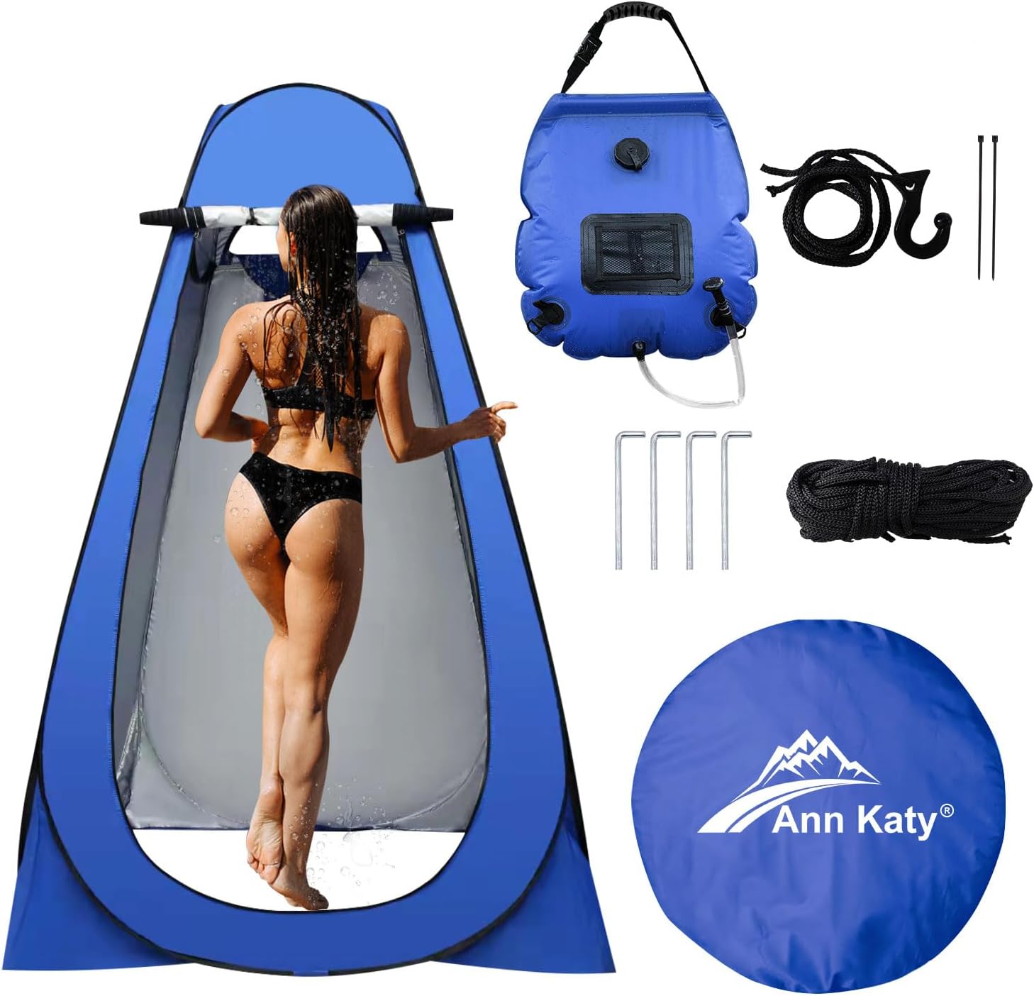 Kit de tienda de campaña de privacidad desplegable de 2 piezas, bolsa de ducha solar portátil impermeable de 5 galones, tienda de campaña