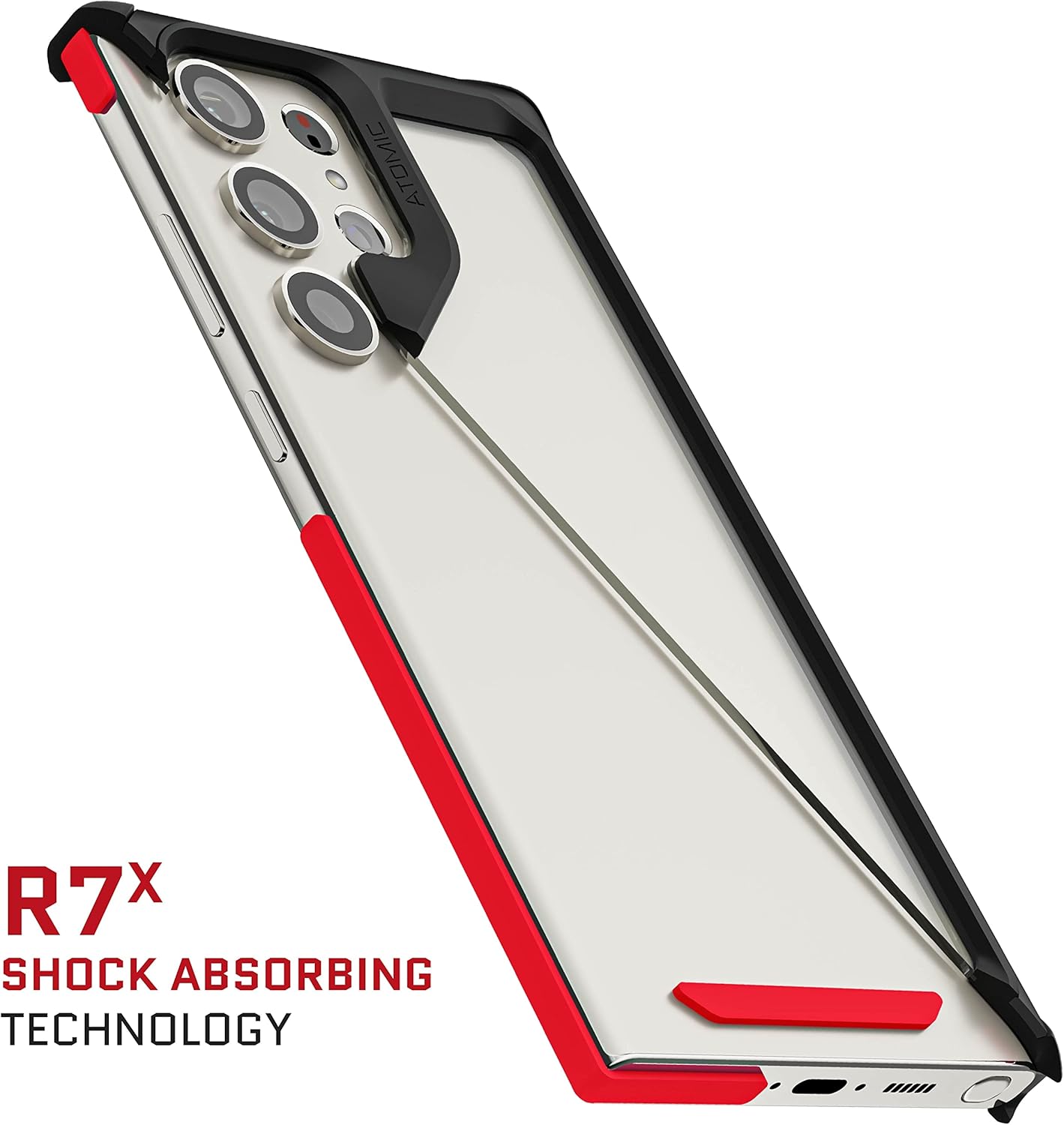 Ghostek ATOMIC – Funda delgada para Galaxy S23 Plus con parte trasera transparente y parachoques de metal de aluminio, protección de carga
