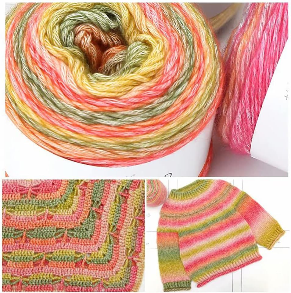 100% algodón multicolor degradado de lana de algodón arco iris suave hilo de algodón cálido 3.53 oz hilo de pastel de gasa de algodón caliente DIY
