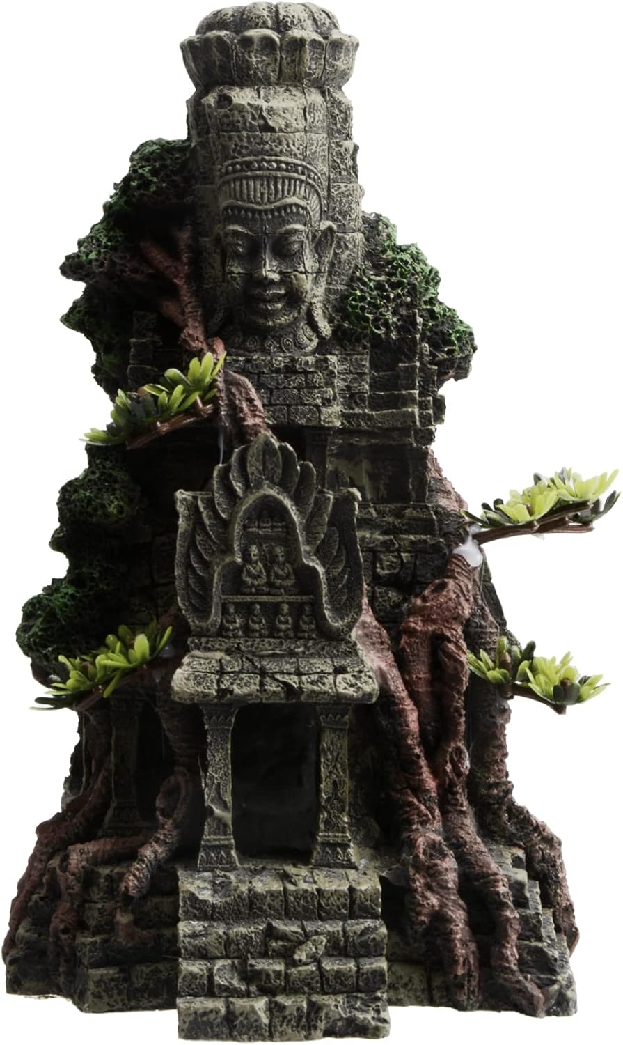 Saim Decoración de templo de estatua de Buda de Angkor Wat, decoración de acuario de Buda para pecera, estatua de Buda grande con adorno de árbol,