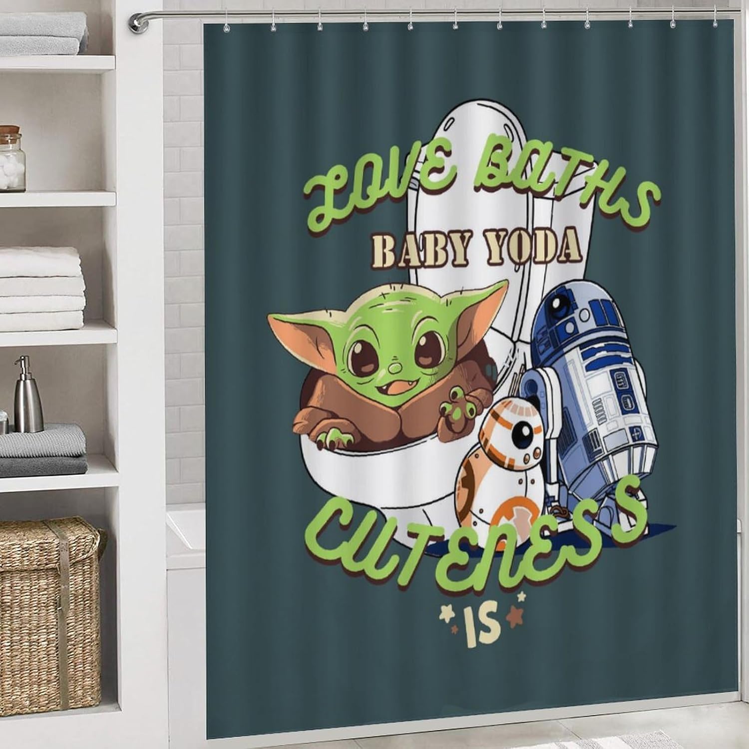RUTIFY Juego de 4 cortinas de ducha divertidas con alfombras antideslizantes, cubierta para tapa de inodoro y tapete de baño, decoración de baño de