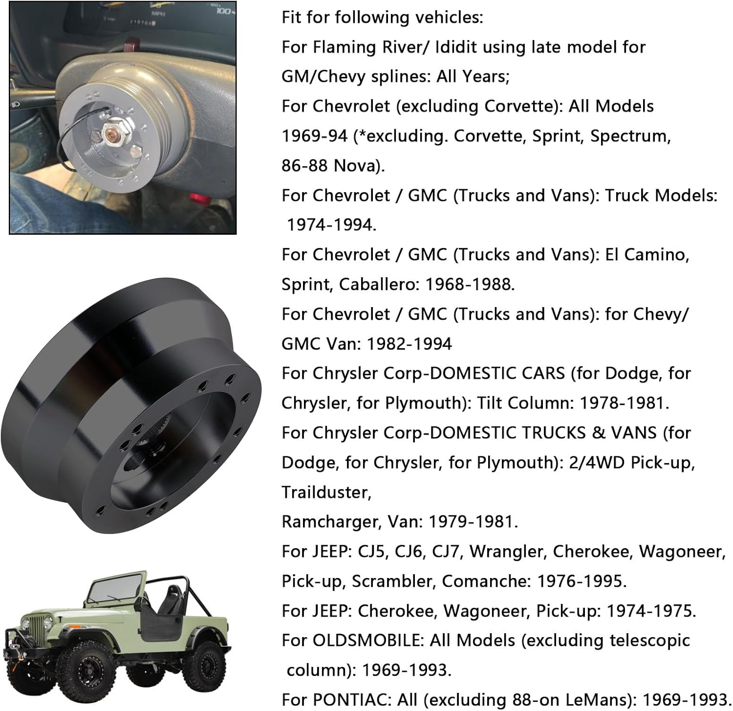 Adaptador de cubo de volante de 5 y 6 agujeros, repuesto de adaptador de cubo corto de aluminio compatible con Chevy GMC Cadillac Pontiac Truck