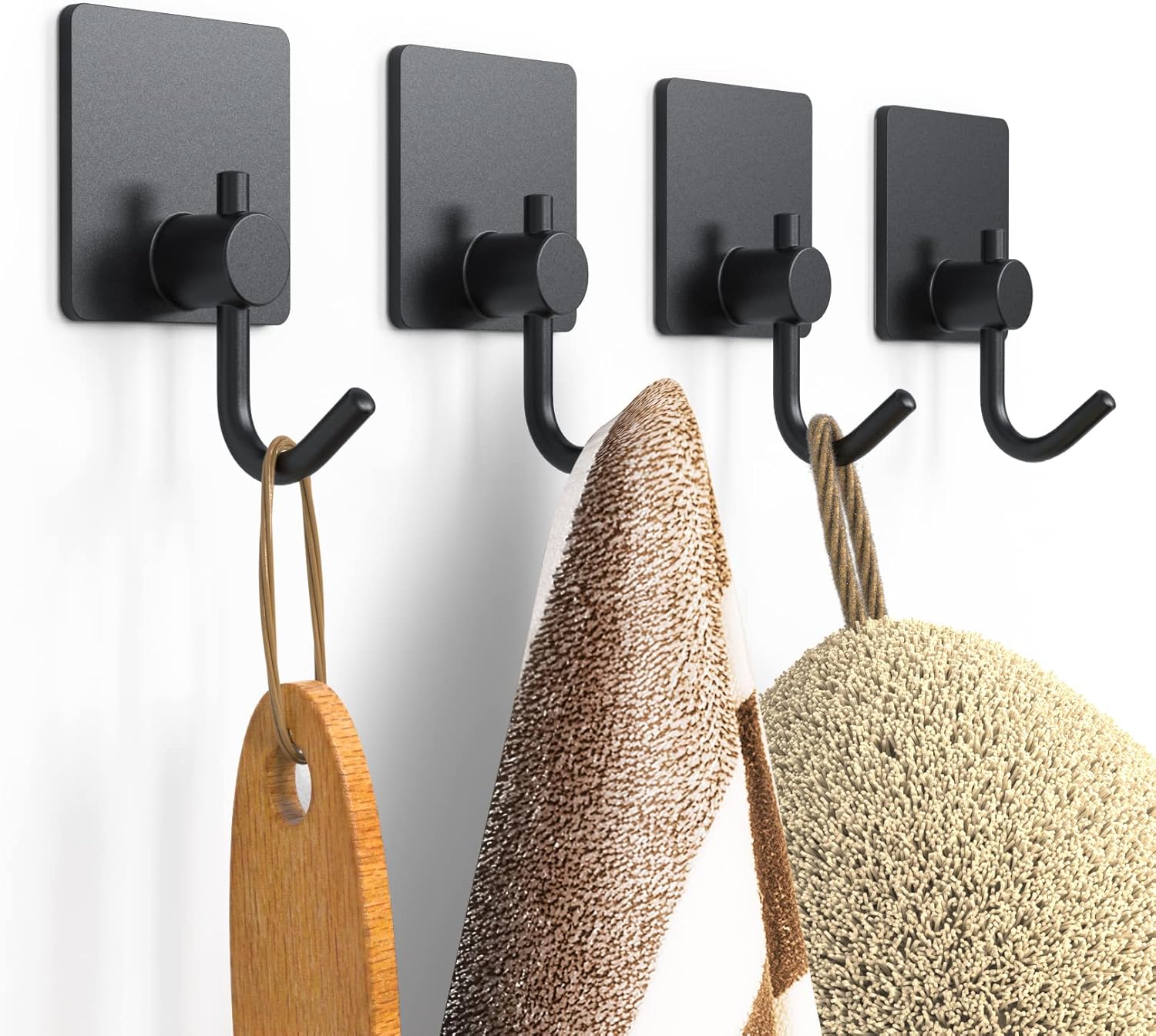 DOMAXCAI Ganchos para toallas, 4 ganchos adhesivos mejorados, resistentes, ganchos de pared impermeables para colgar, ganchos fuertes para toallas,