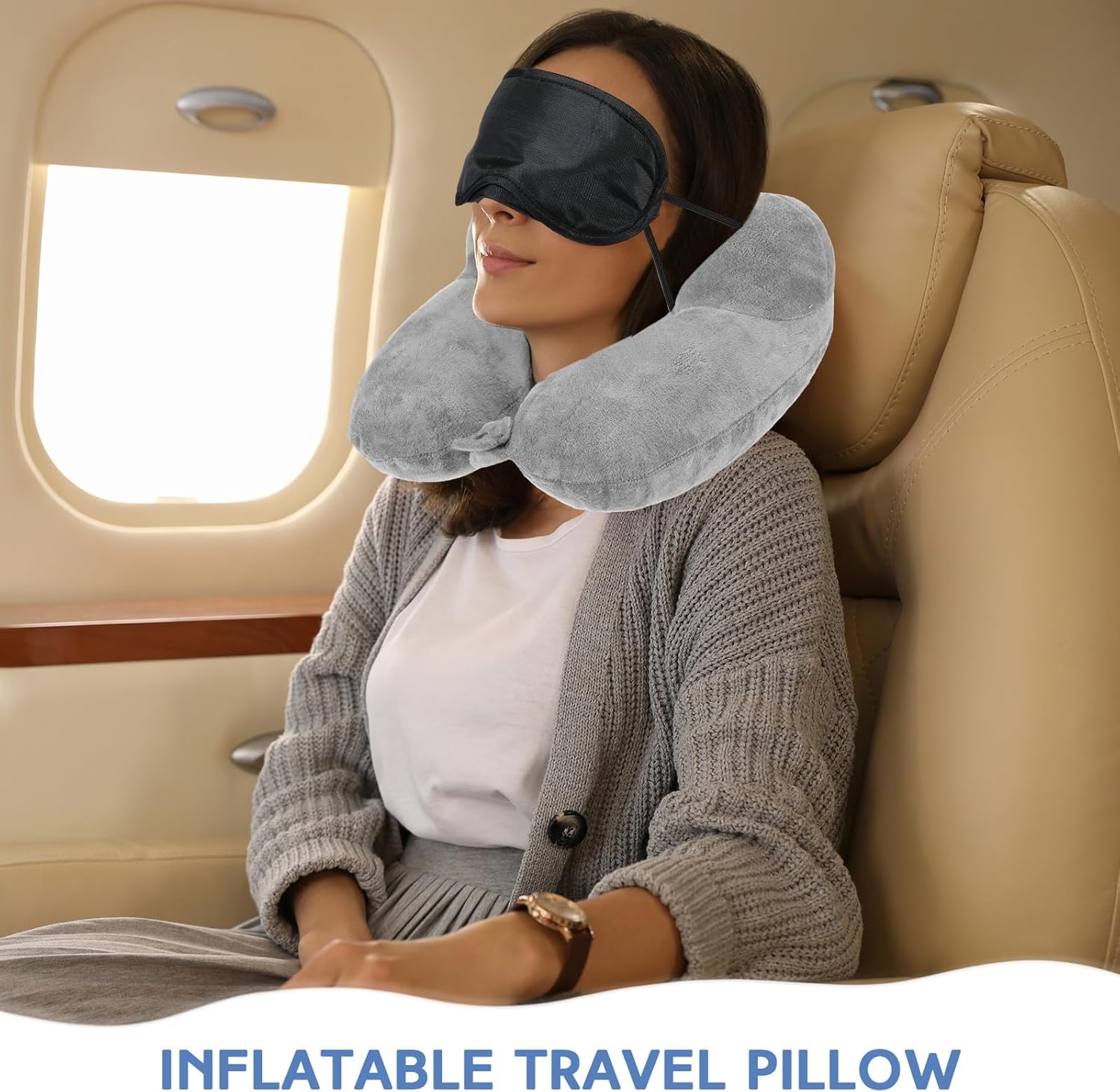 Paquete de 2 almohadas inflables de viaje para aviones, almohadas inflables para el cuello con bolsa compacta y almohada de vuelo suave para viajes,