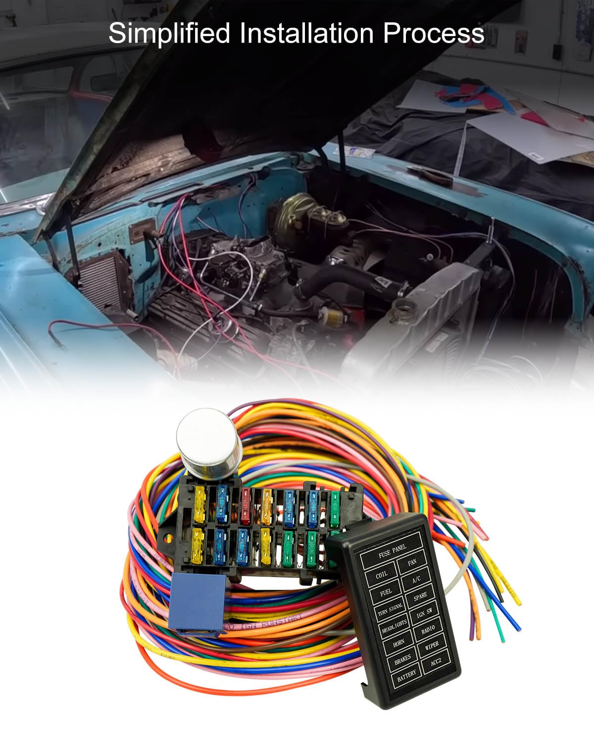 Arnés de cableado universal de 14 circuitos para Street Muscle Car Hot Rod XL, kit de arnés de cableado de fusible de 12 V compatible con Chevy Ford