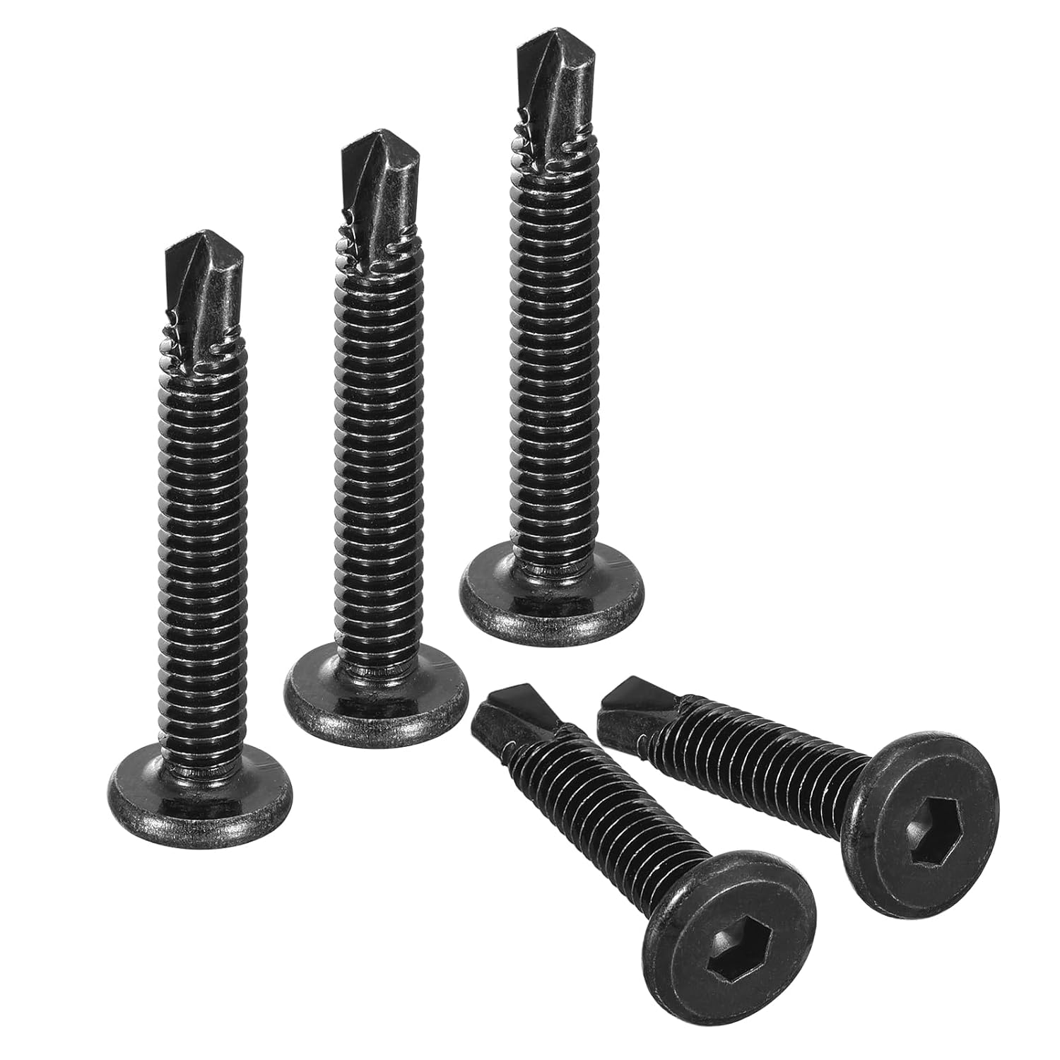 uxcell Tornillos autorroscantes hexagonales, 14 x 1-58″ 410 Tornillo de perforación de cabeza plana de chapa de acero inoxidable 410, 50 piezas,
