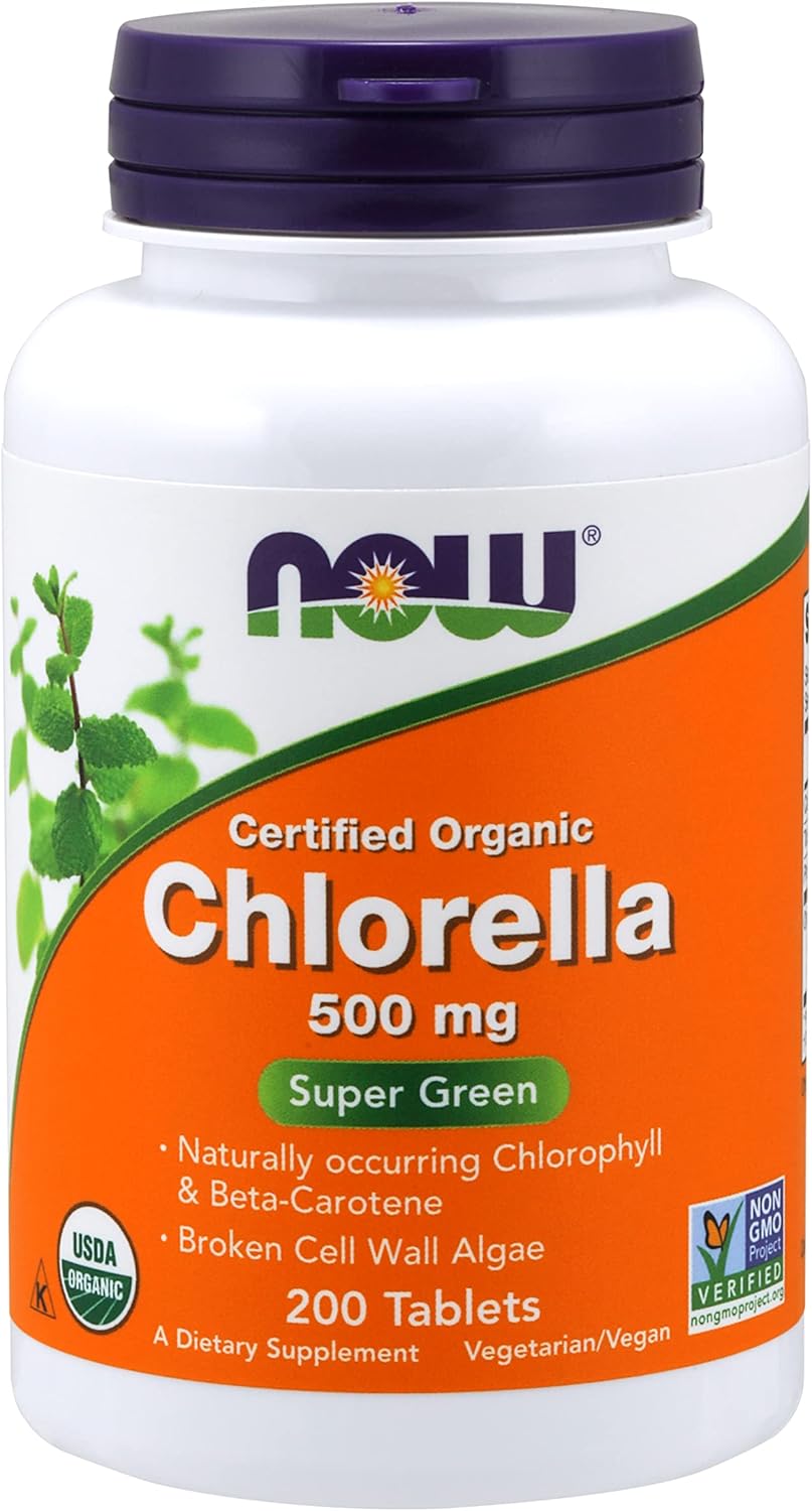 NOW Foods – Chlorella Green Superfood Certificado Orgánico 500 mg. – 200 Tabletas paquete de 2.