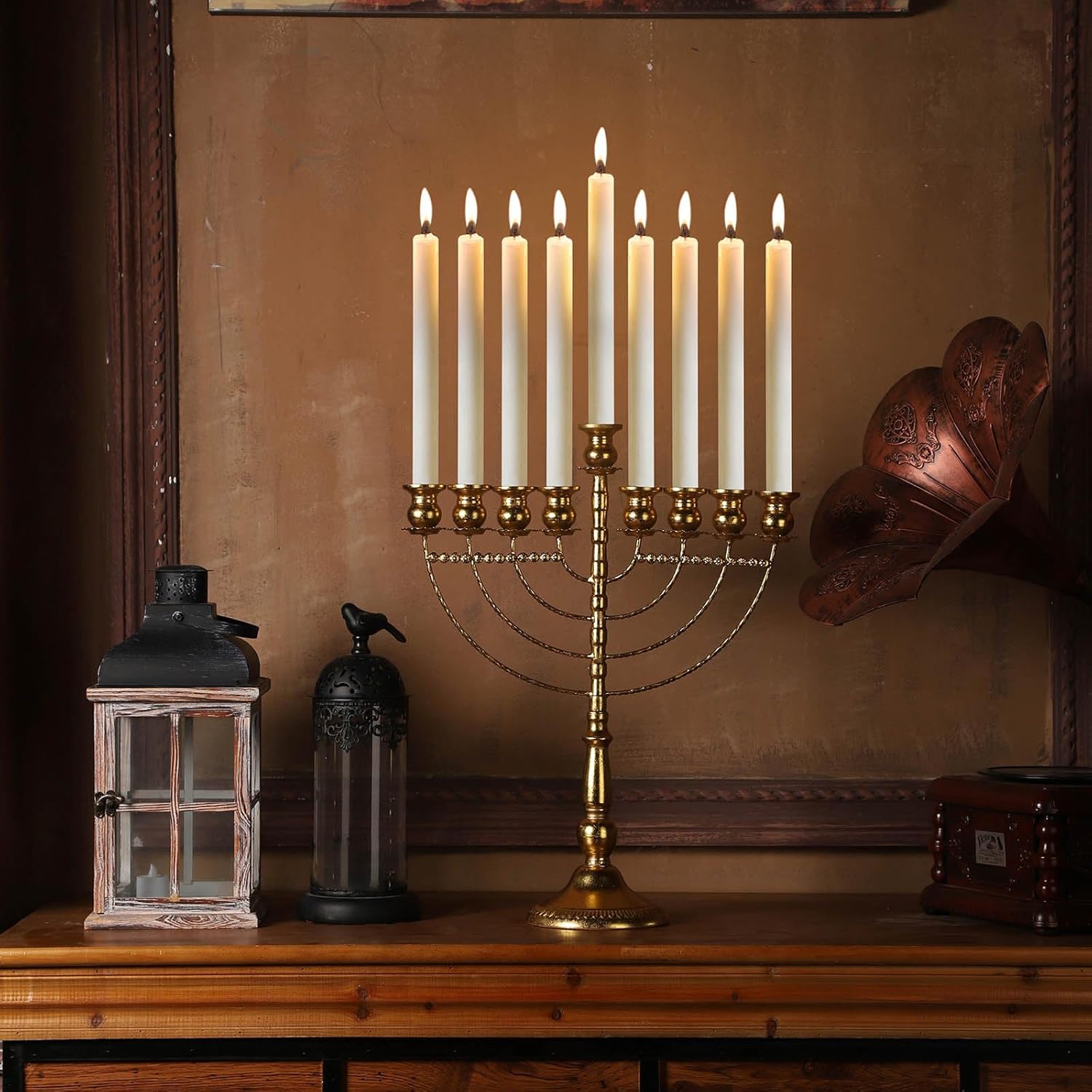 Portavelas de oro con 9 ramas de menorás, portavelas para Hanukkah, Shabat, Templo de Jerusalén