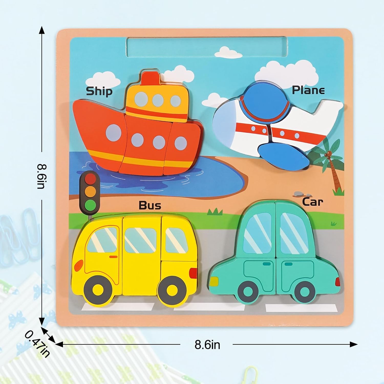 Wooden Puzzles for Toddlers 1-3, Educational Preschool Puzzle Toy, Each Set of Jigsaw Puzzles Contains 4 Patterns, Backside Can be Used as a Drawing
