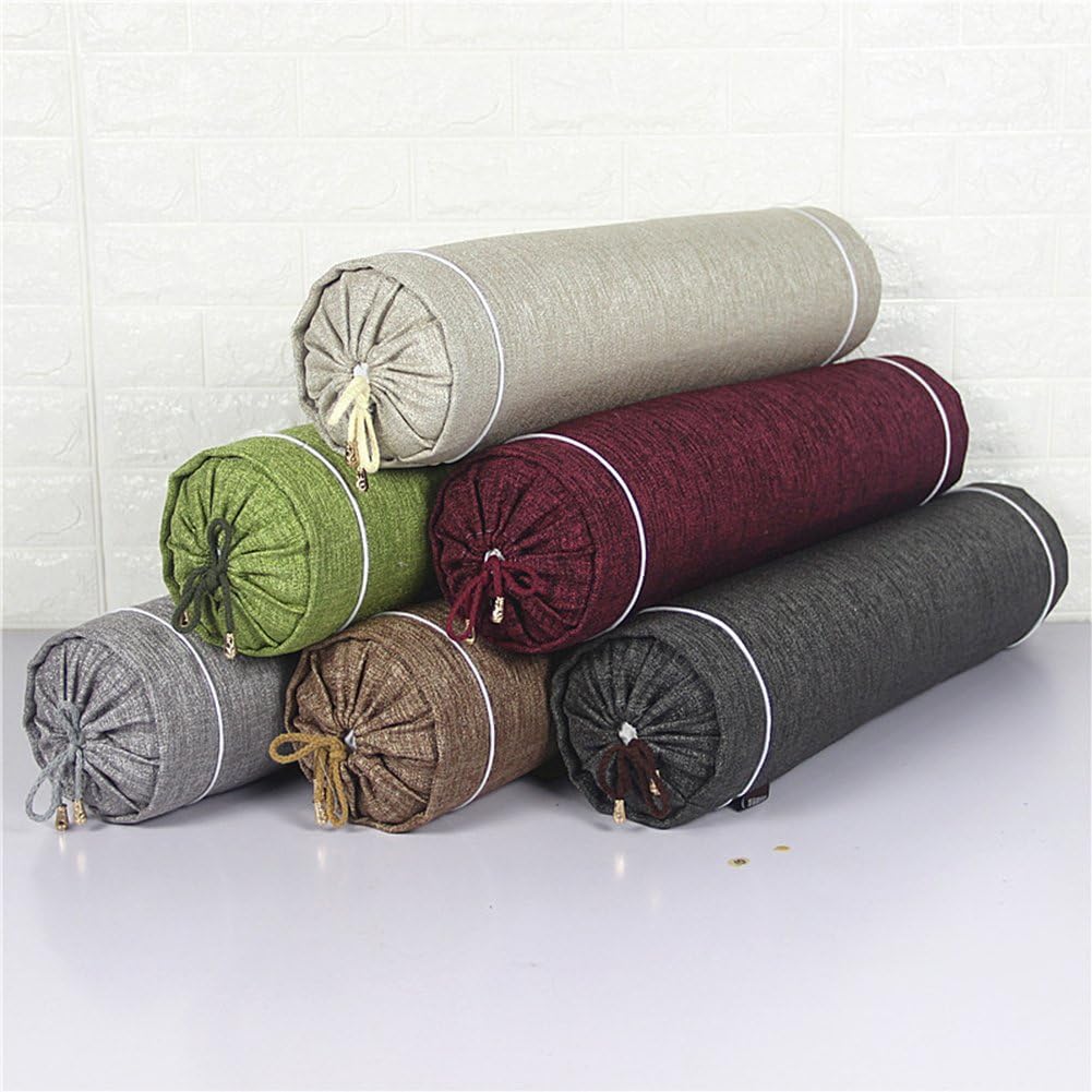 Shiny Stone-Cervical Pillows Almohada cilíndrica larga de algodón y lino de colores sólidos para dormir, cojín lavable de 5.9 x 23.6 pulgadas (gris