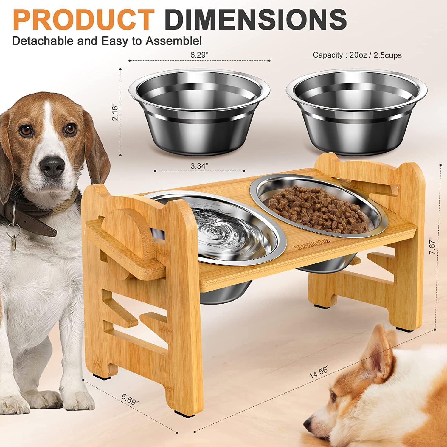 Cuencos elevados para perros y gatos pequeños, cuencos elevados ajustables inclinados con 2 cuencos de acero inoxidable, comedero antideslizante de