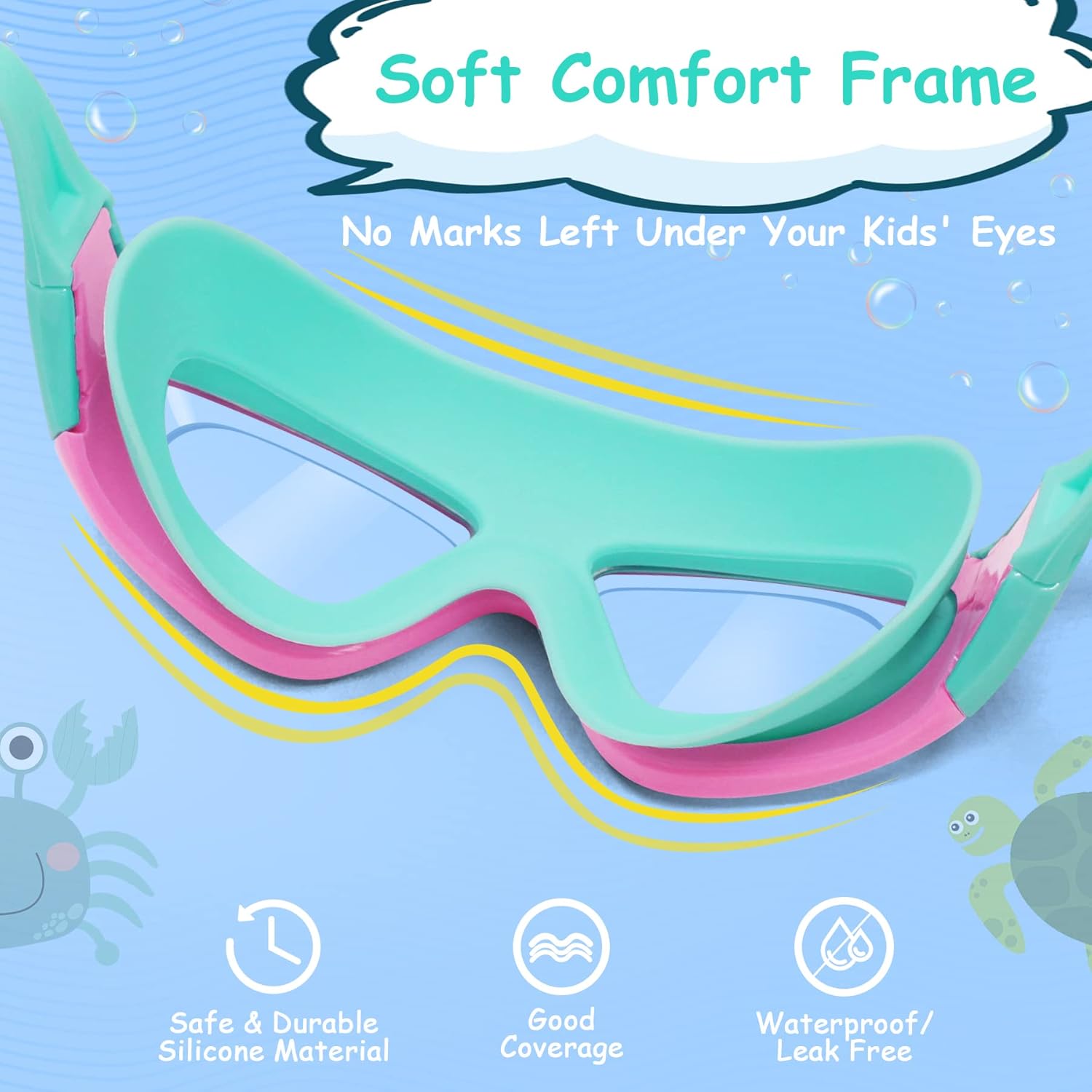 Vvinca Gafas de natación para niños de 3 a 12 años, diseño mejorado 2024 con tapón para la oreja y la nariz, visión amplia, antivaho sin fugas,