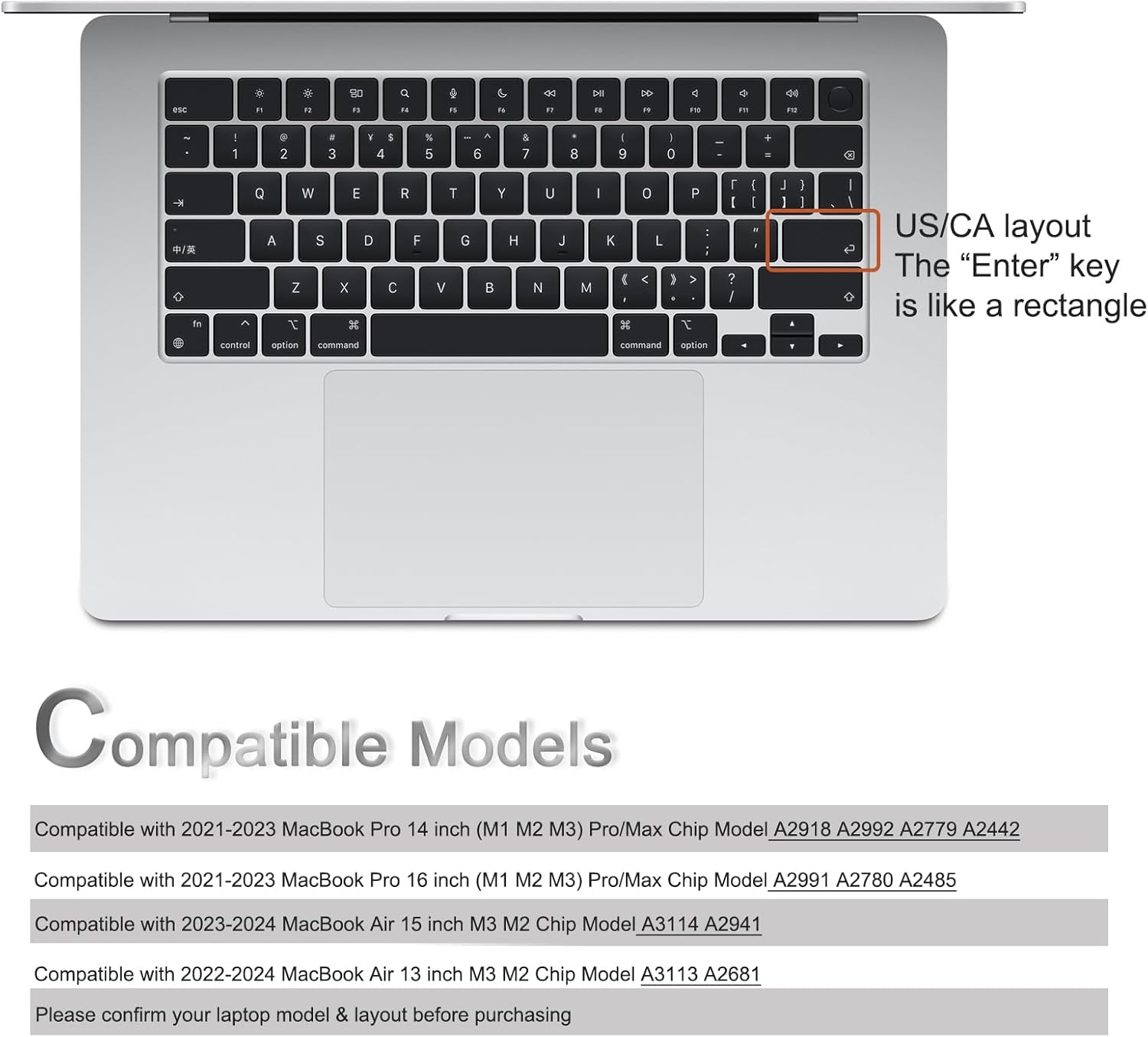 Funda de teclado de silicona para MacBook Air de 15 pulgadas con chip M2 (A2941) y 13.6 pulgadas (A2681) lanzado en 2022 2023, pantalla de retina