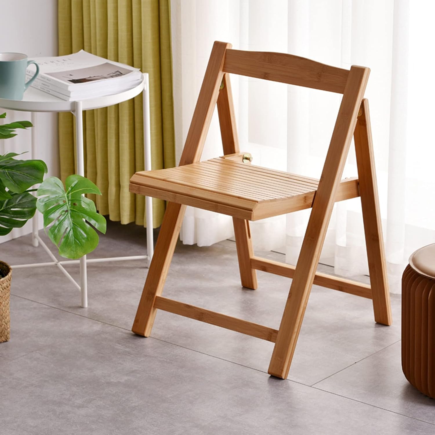 ZLL Silla plegable de bambú natural, restaurante, interior, exterior, silla plegable de terraza, con hebilla bloqueable, 2 piezas (color café)