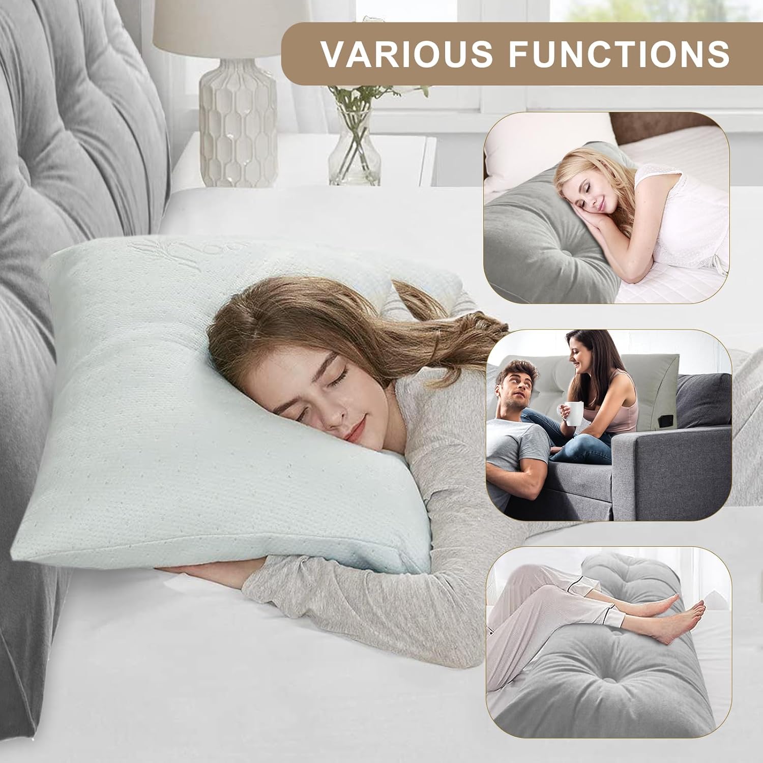 WUIOYNF Almohadas triangulares grandes para cabecero, respaldo largo, cojín de apoyo de posicionamiento para sofá cama, almohada de felpa esponjosa